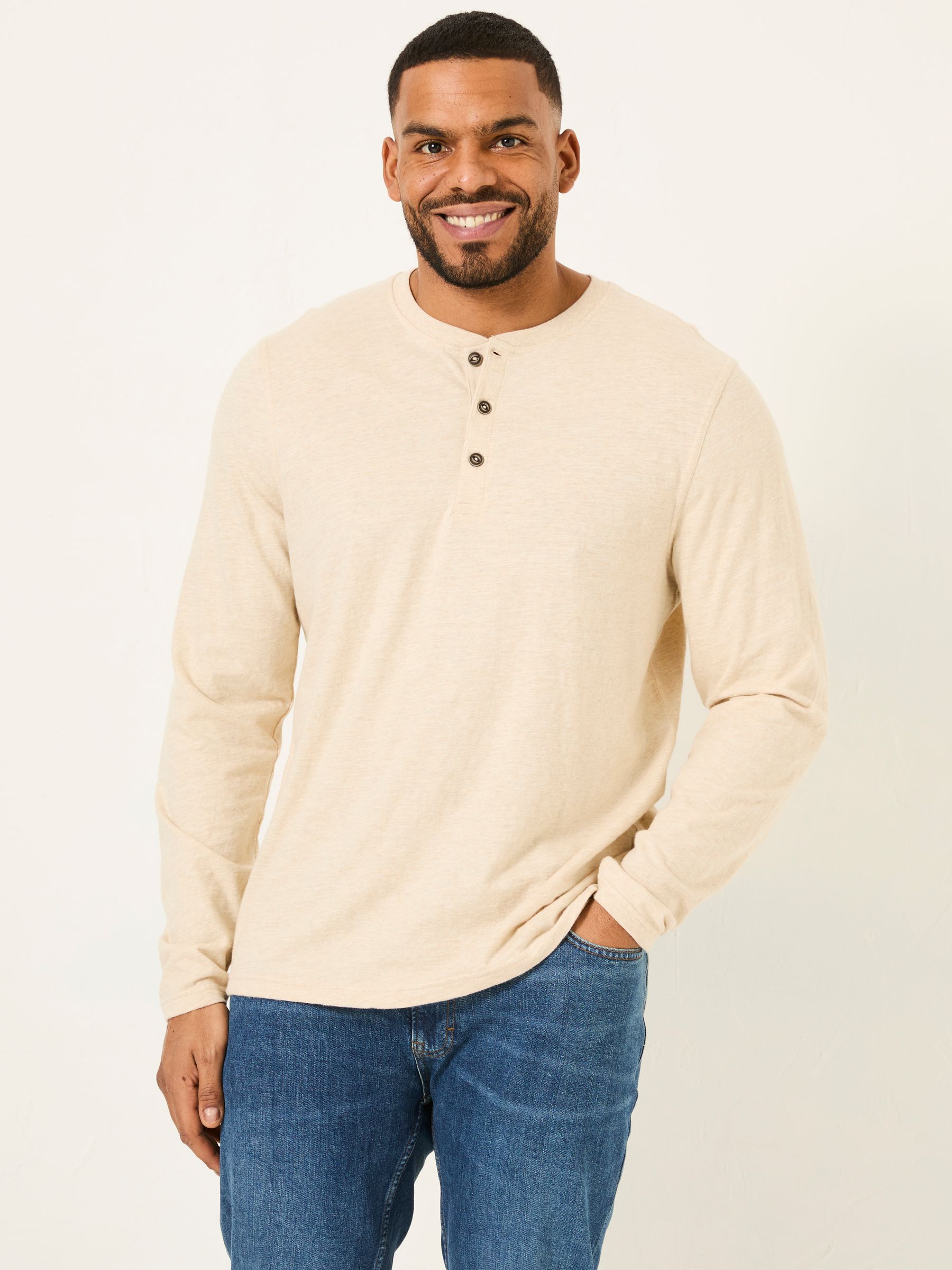 Woodside Natural Long Sleeve Slub Henley - Image 5 of 5