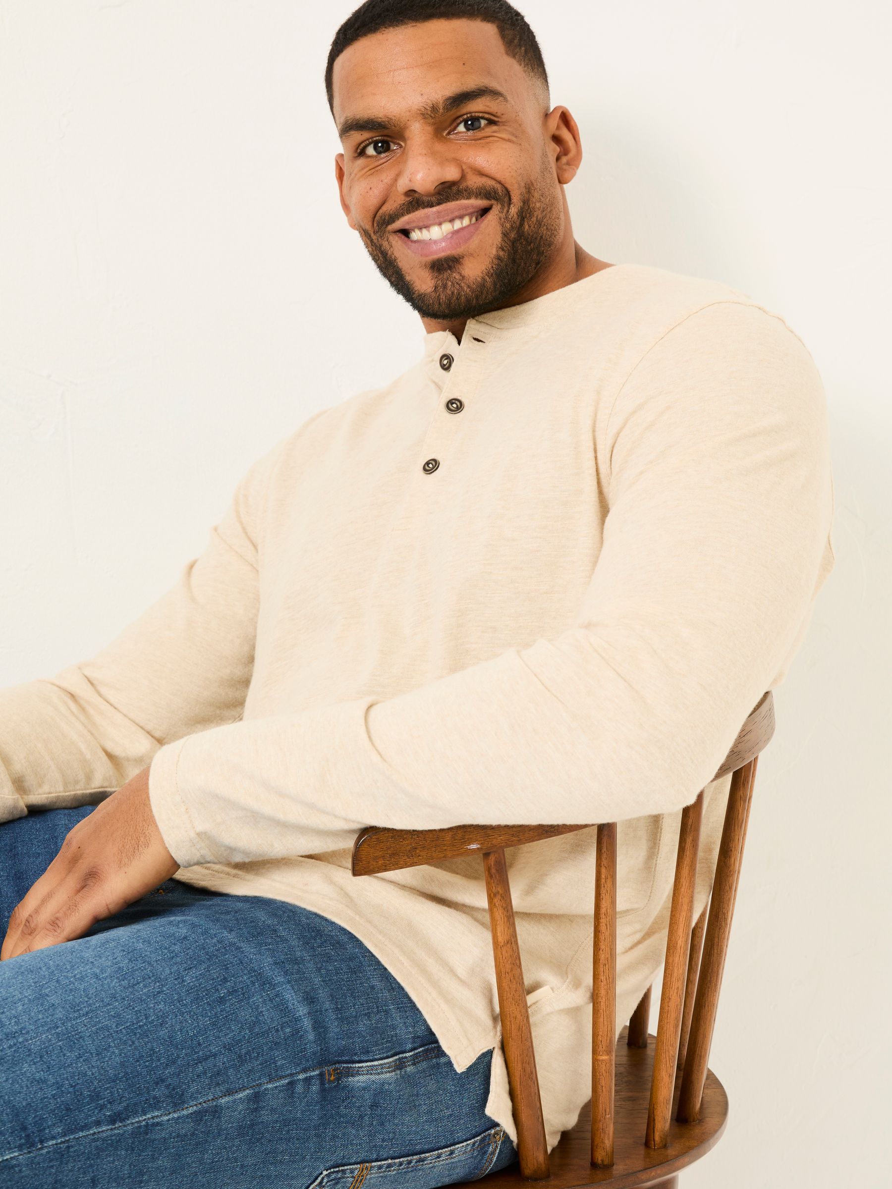 Woodside Natural Long Sleeve Slub Henley - Image 7 of 8