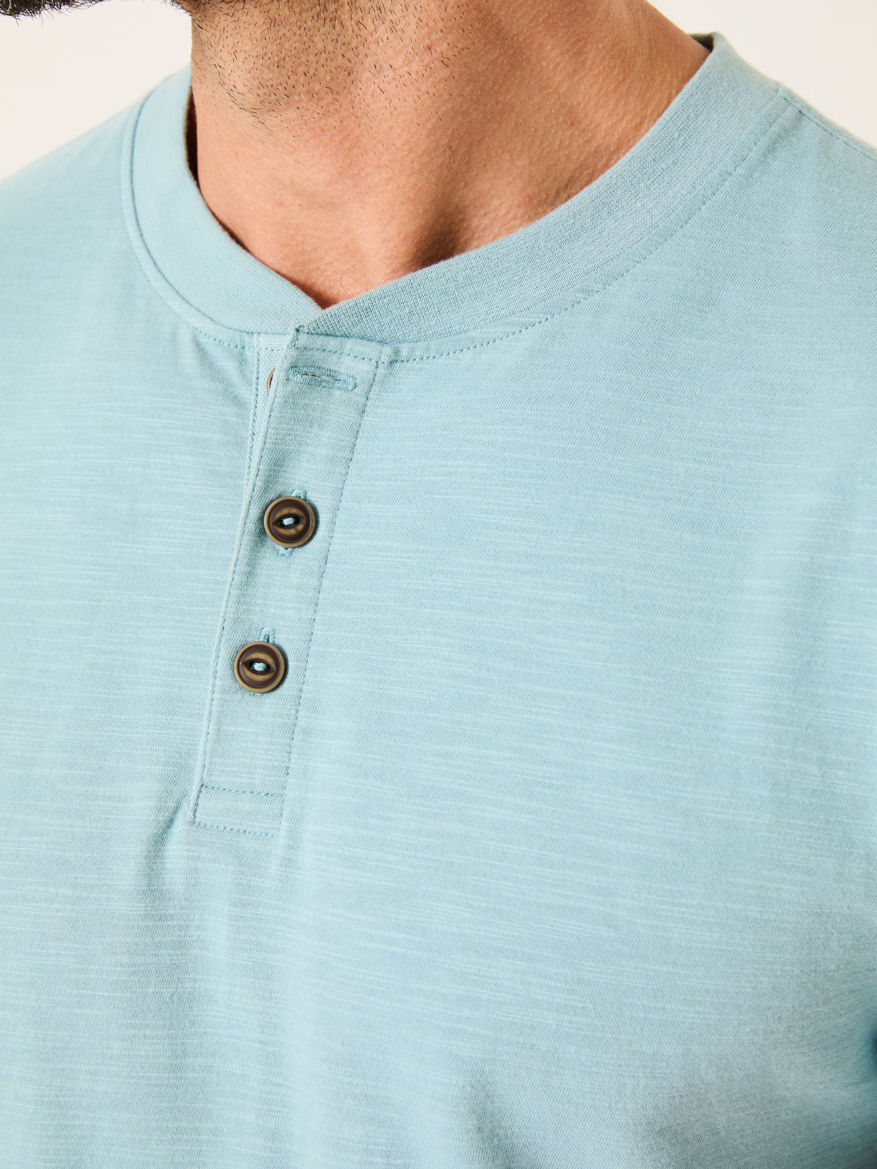 Woodside Light Blue Slub Henley T-Shirt - Image 4 of 5