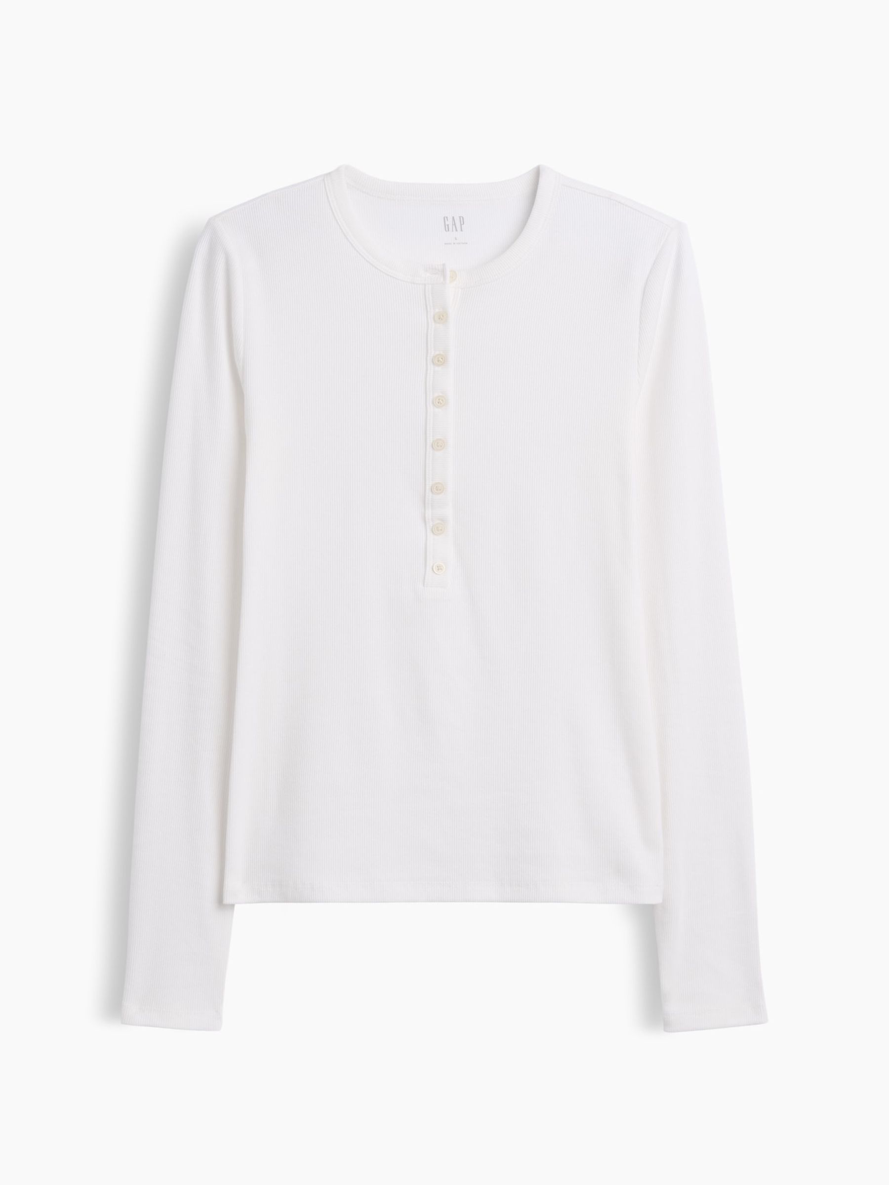 White Ribbed Henley Long Sleeve T-Shirt - Image 5 of 5