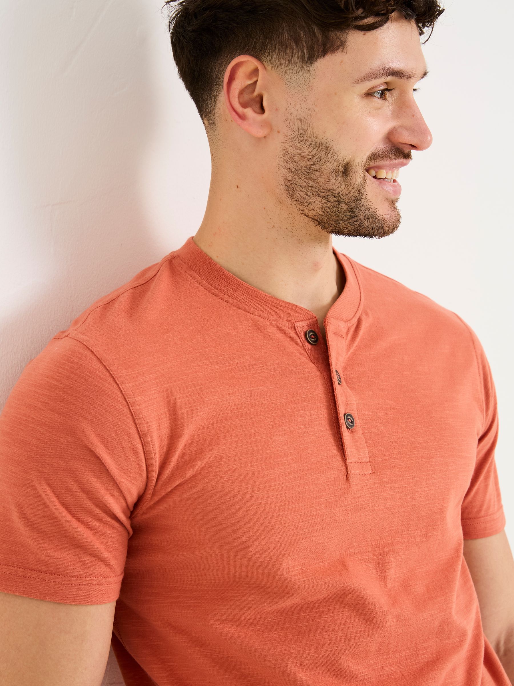 Woodside Orange Slub Henley T-Shirt - Image 4 of 5