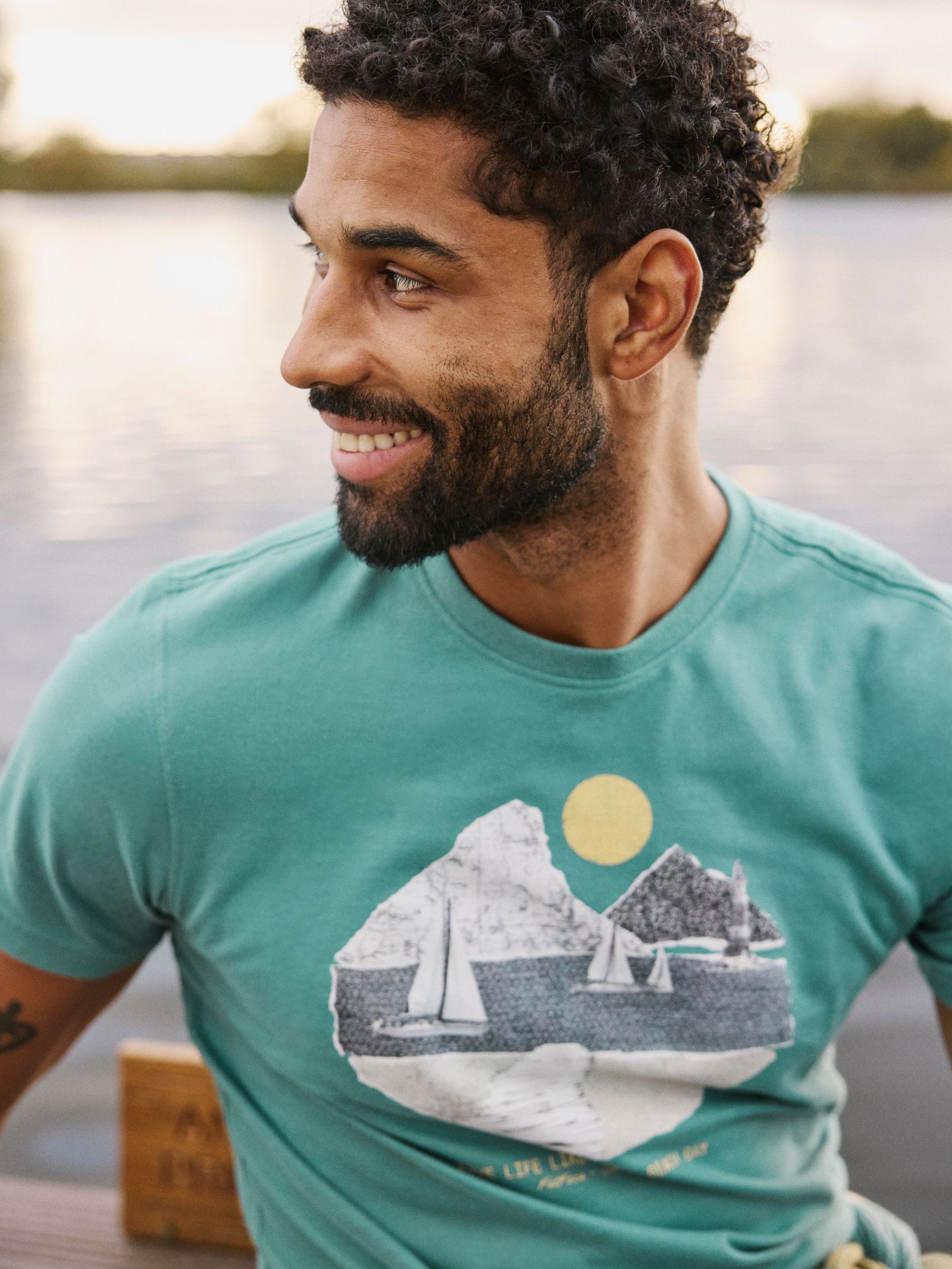 Teal Collage Landscape 100% Cotton Short Sleeve Graphic T-Shirt - Image 1 of 6
