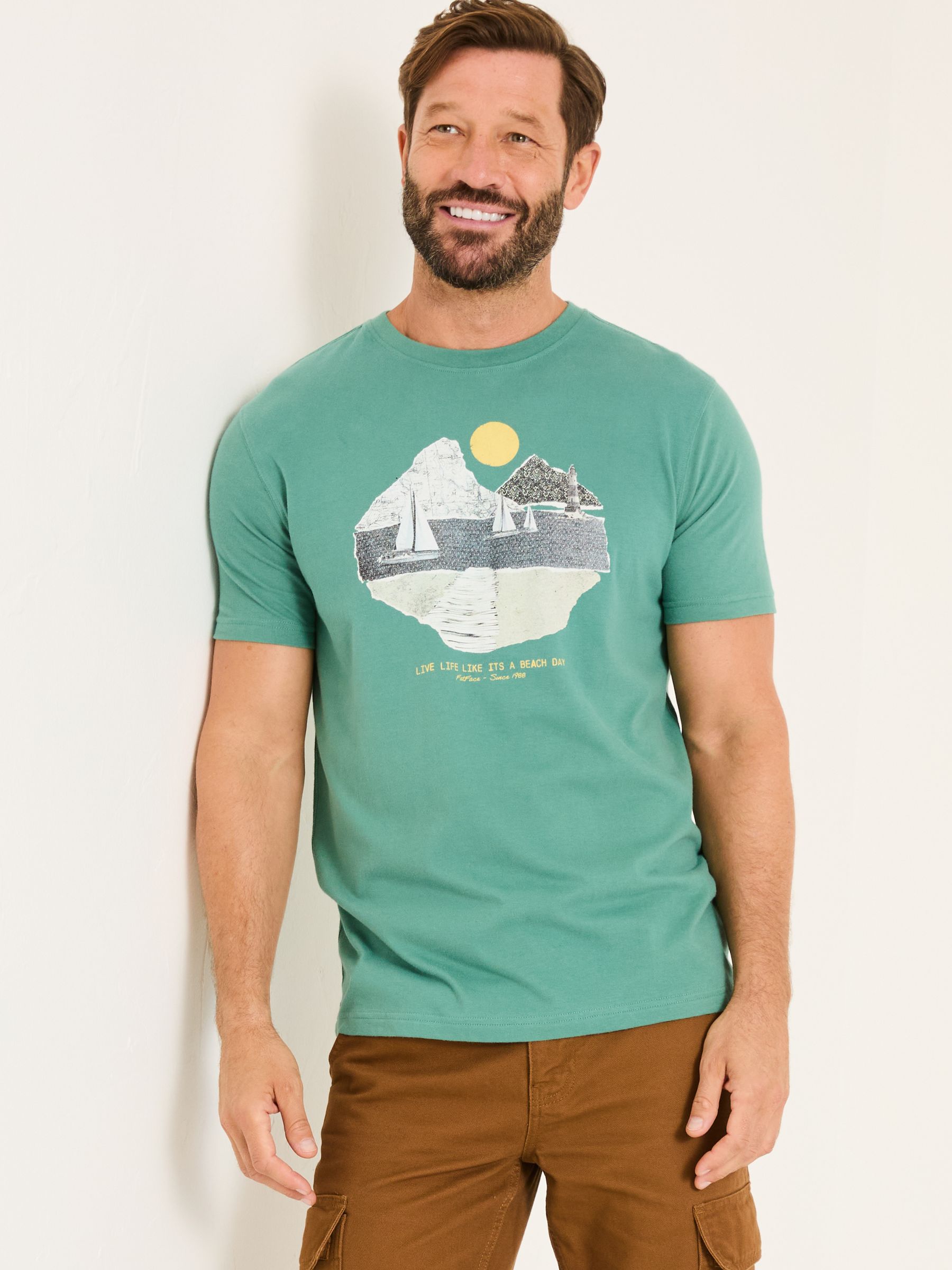Teal Collage Landscape 100% Cotton Short Sleeve Graphic T-Shirt - Image 2 of 6