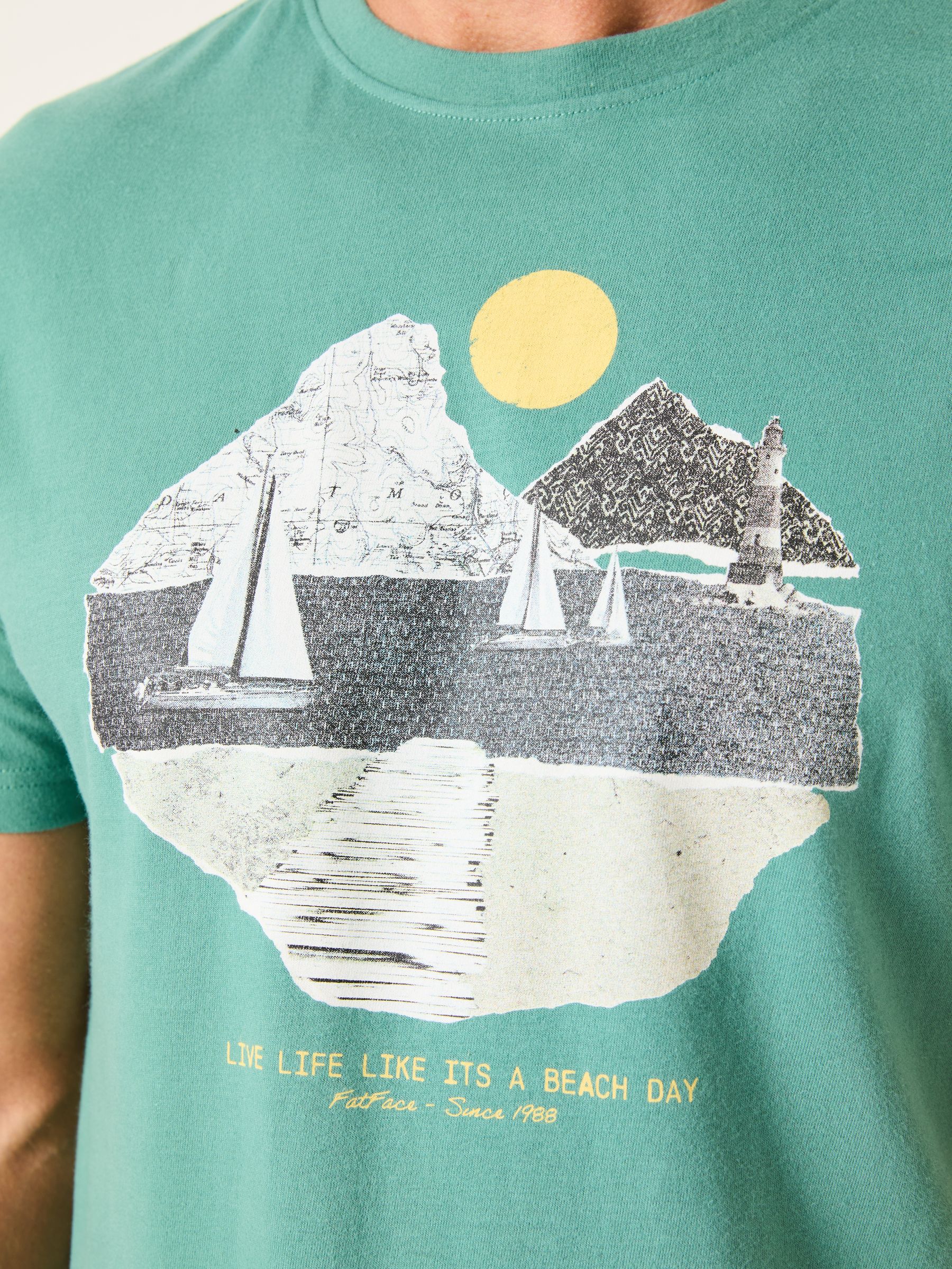 Teal Collage Landscape 100% Cotton Short Sleeve Graphic T-Shirt - Image 4 of 6