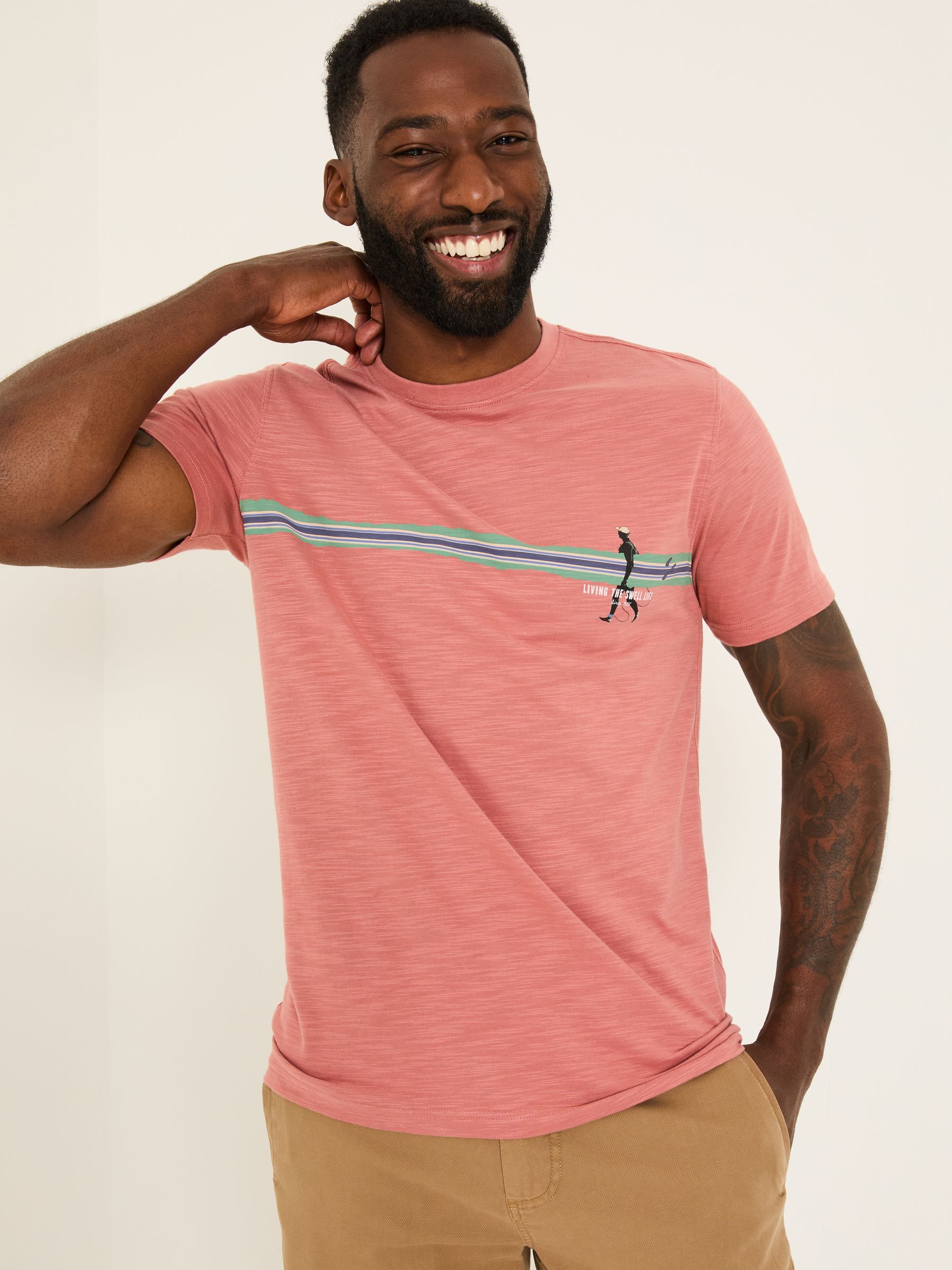 Pink Surf Stripe 100% Cotton Short Sleeve Graphic T-Shirt - Image 1 of 6