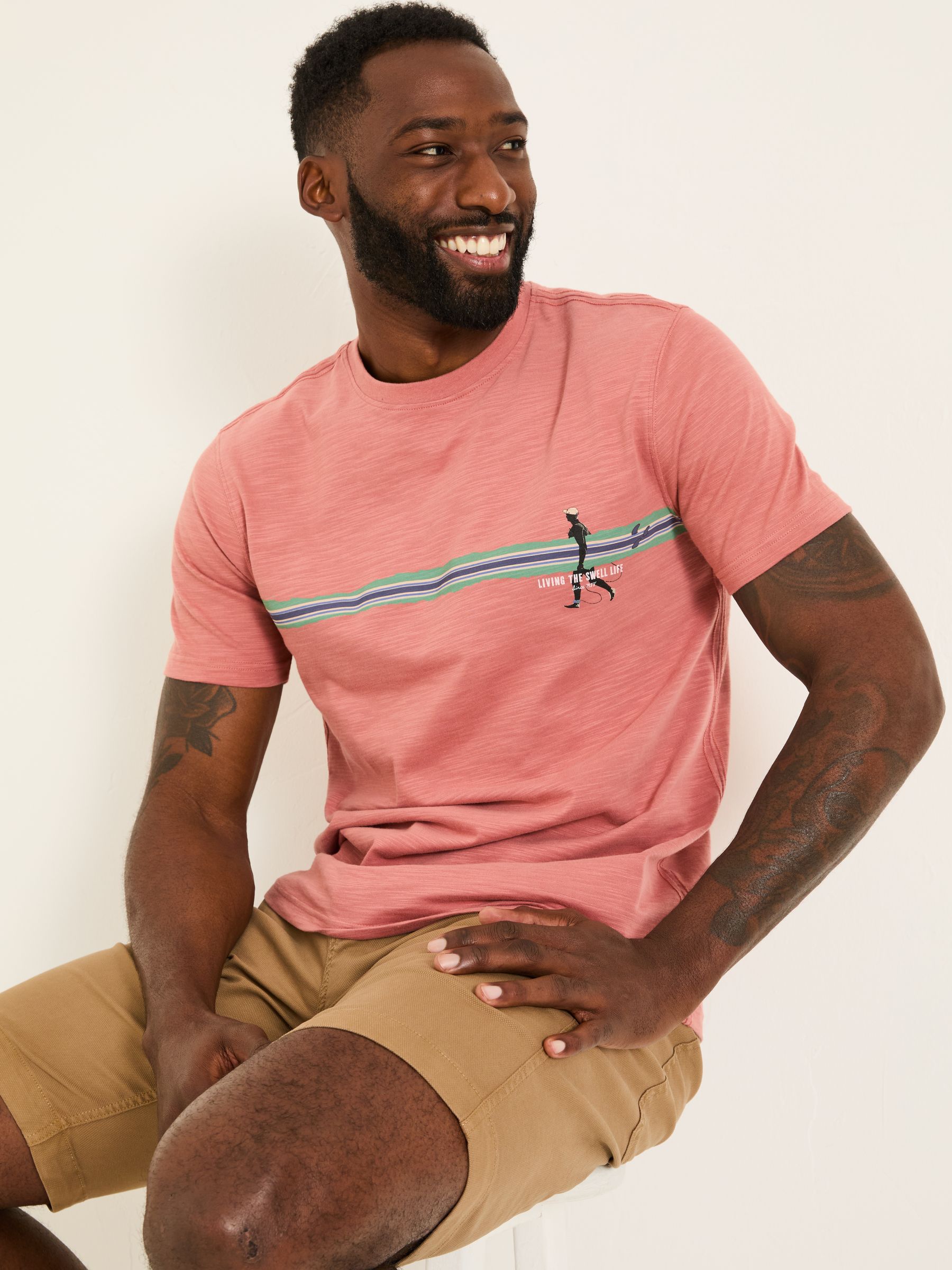 Pink Surf Stripe 100% Cotton Short Sleeve Graphic T-Shirt - Image 3 of 6