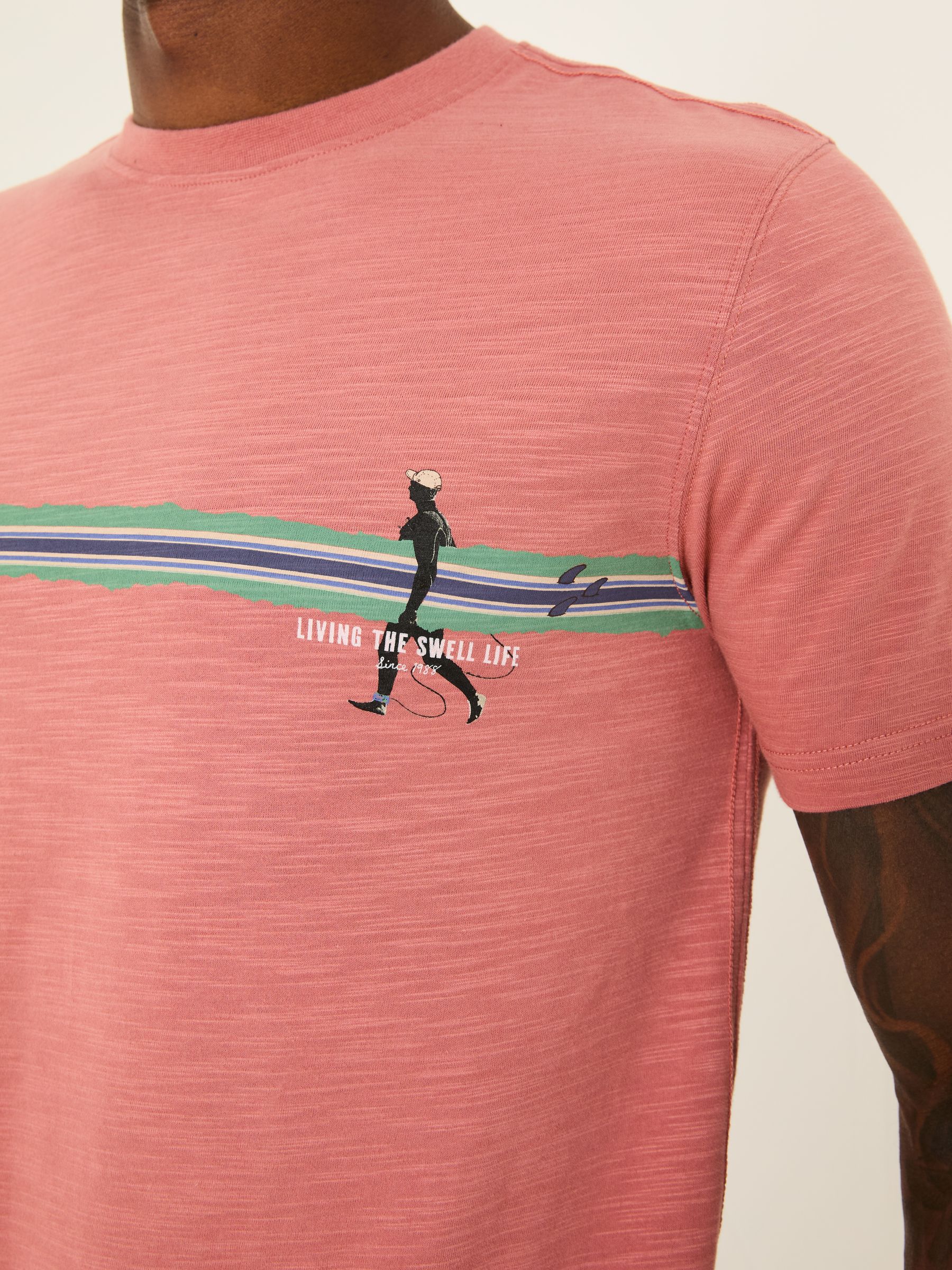 Pink Surf Stripe 100% Cotton Short Sleeve Graphic T-Shirt - Image 4 of 6