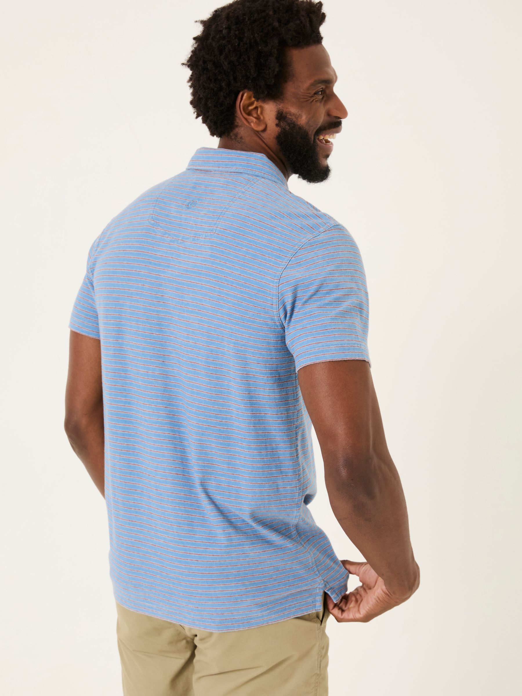 Indigo Blue 100% Cotton Perranporth Stripe Polo Shirt - Image 2 of 5