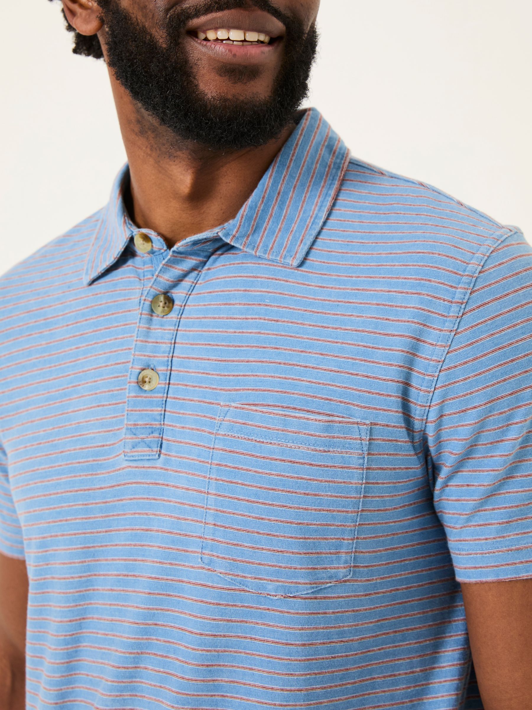 Indigo Blue 100% Cotton Perranporth Stripe Polo Shirt - Image 4 of 5