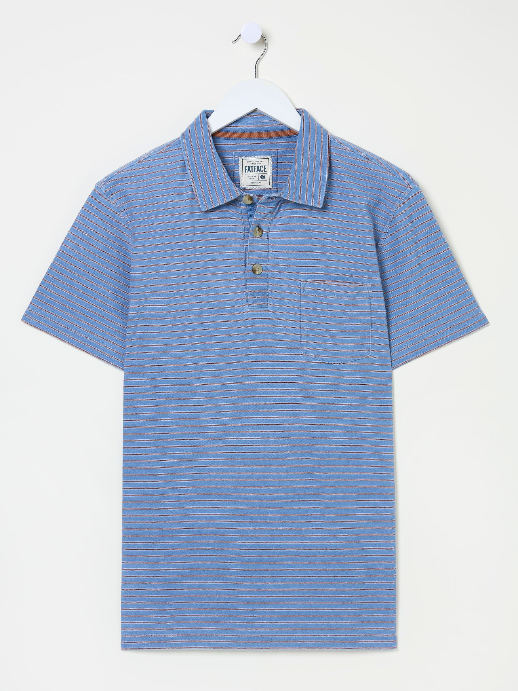 Indigo Blue 100% Cotton Perranporth Stripe Polo Shirt - Image 5 of 5