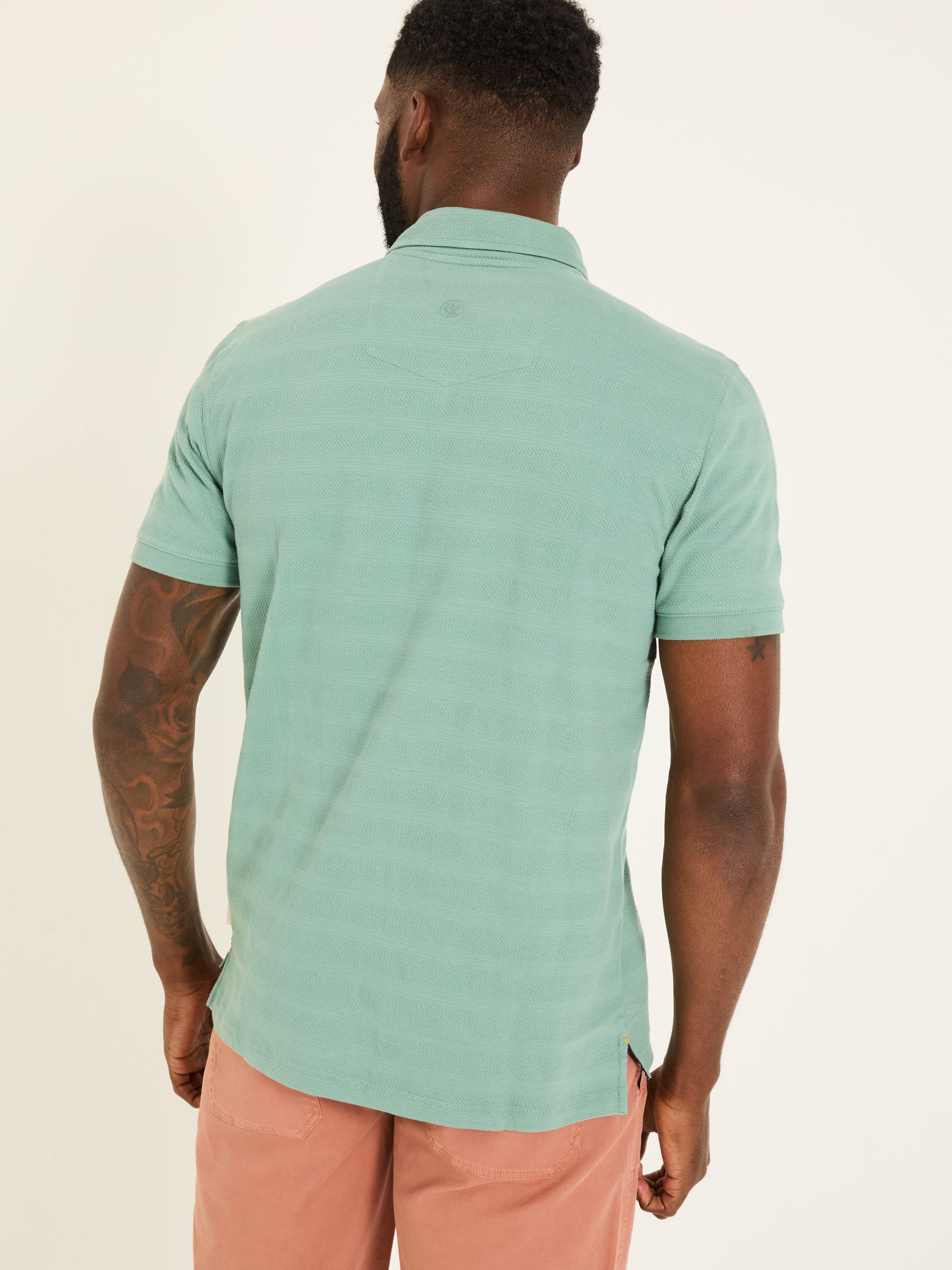 Dusky Green 100% Cotton Jacquard Stripe Polo Shirt - Image 2 of 4