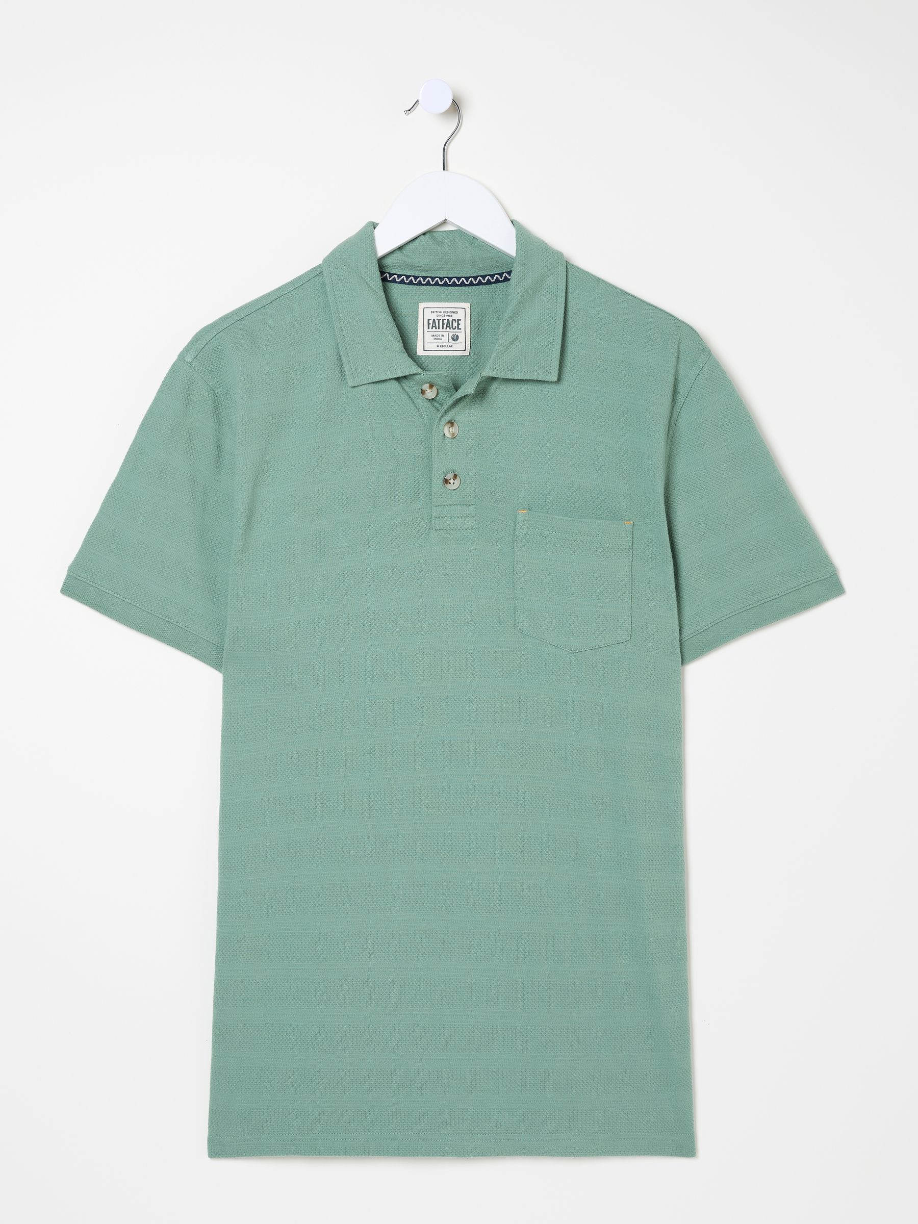Dusky Green 100% Cotton Jacquard Stripe Polo Shirt - Image 4 of 4