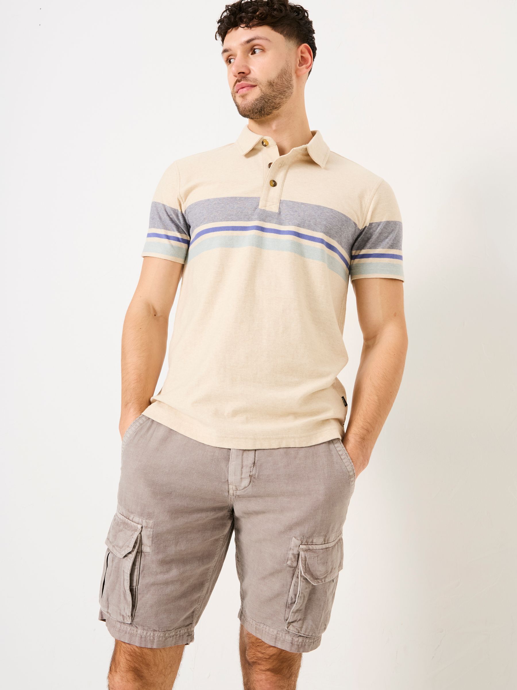 Natural Short Sleeve Chest Stripe Polo - Image 1 of 7
