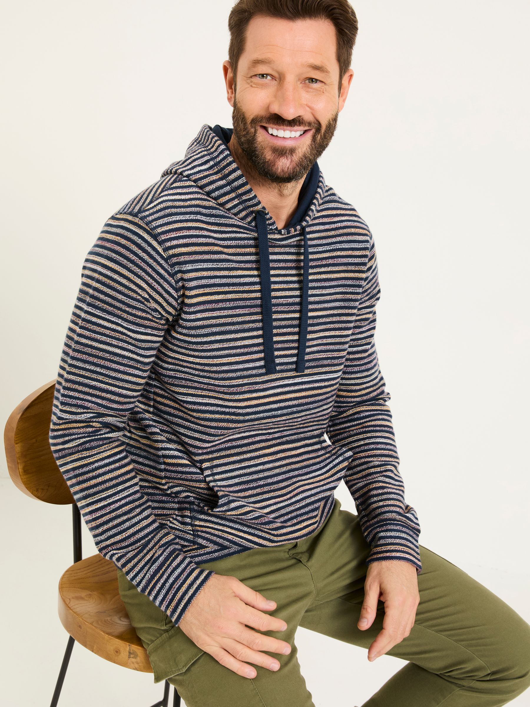 Trescowe Navy 100% Cotton Trescowe Breton Over Head Hoodie - Image 3 of 5