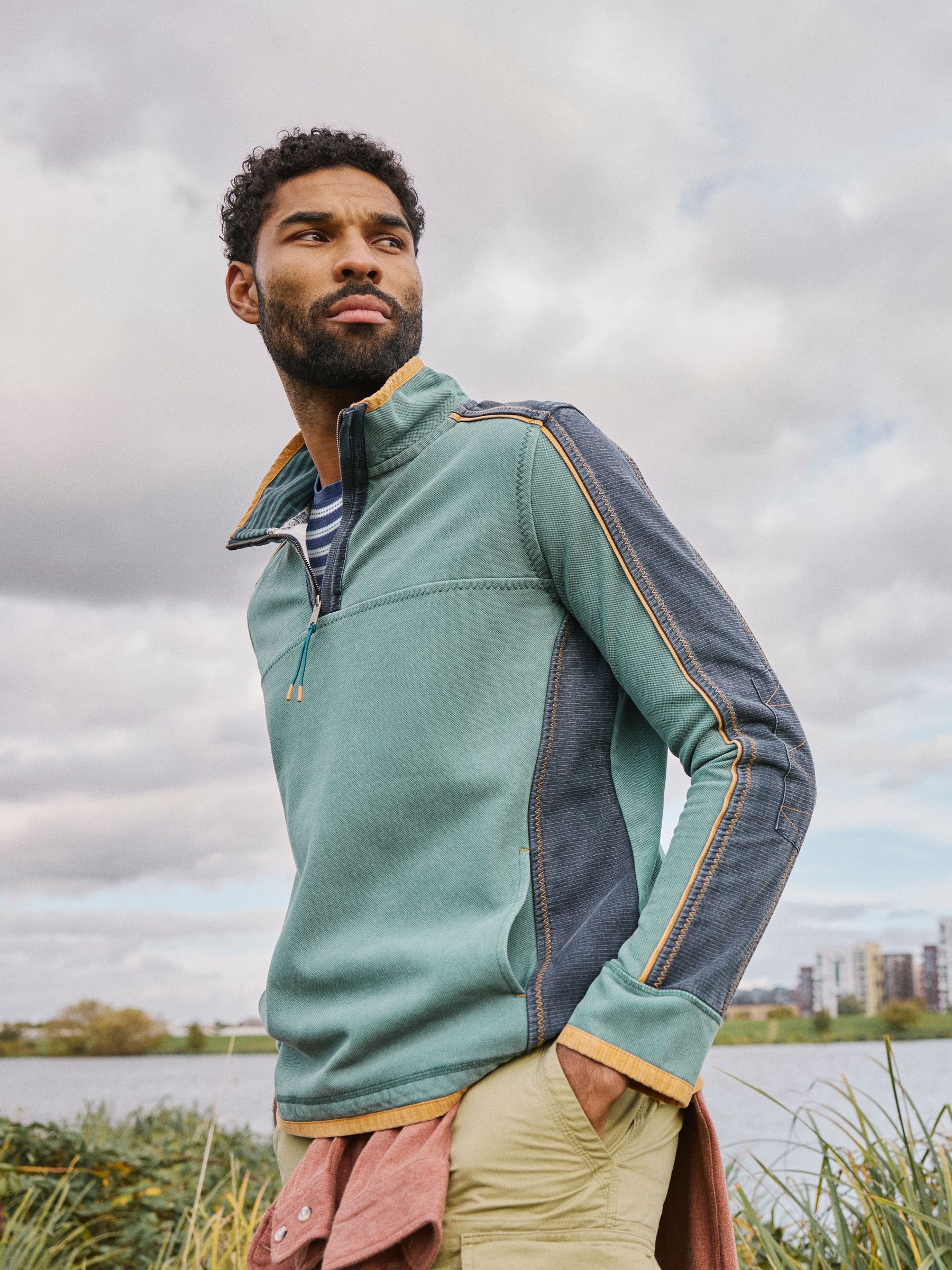 Light Teal 100% Cotton Airlie Panel Quarter Zip Sweat Top