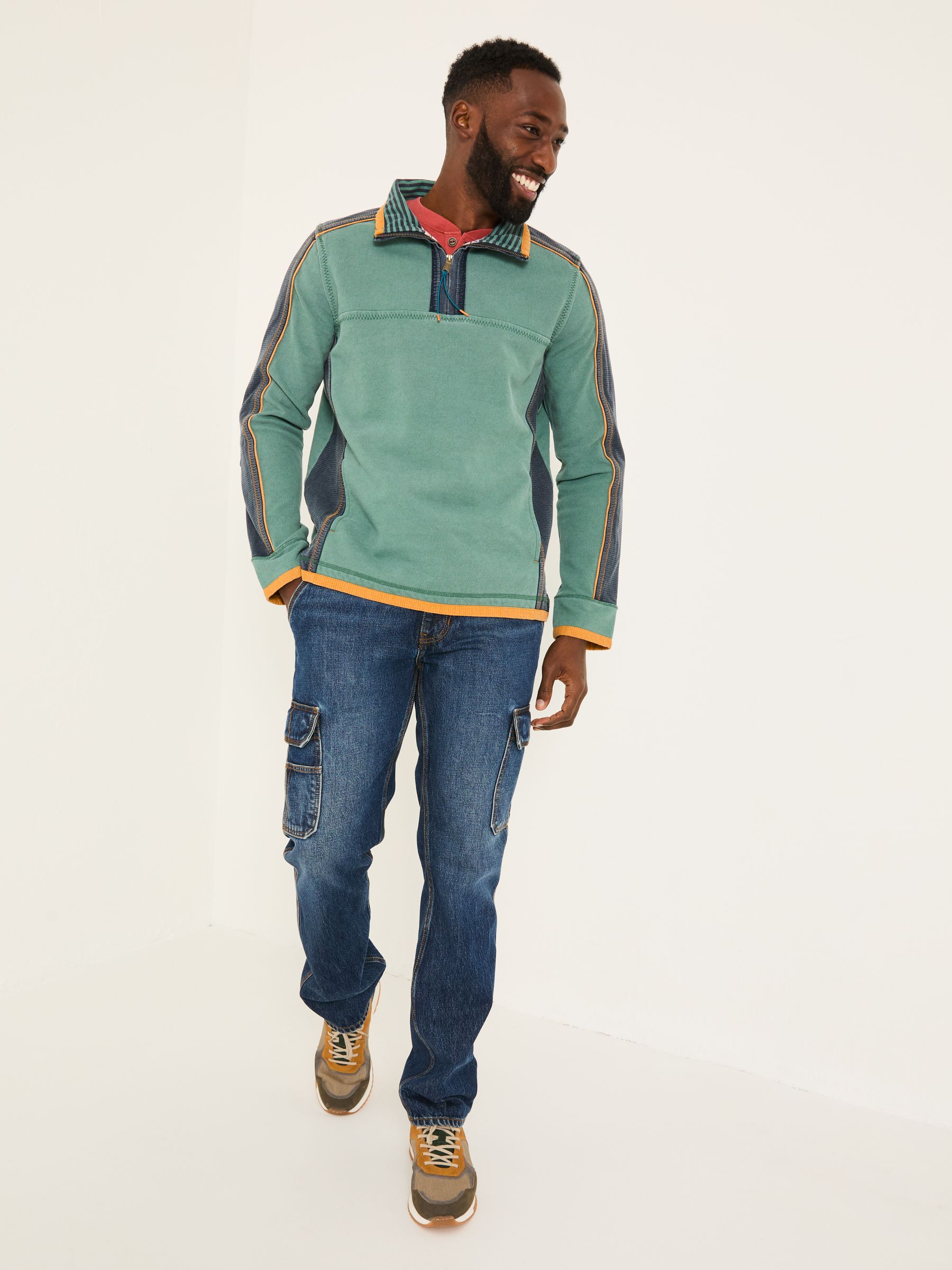Light Teal 100% Cotton Airlie Panel Quarter Zip Sweat Top - Image 4 of 8