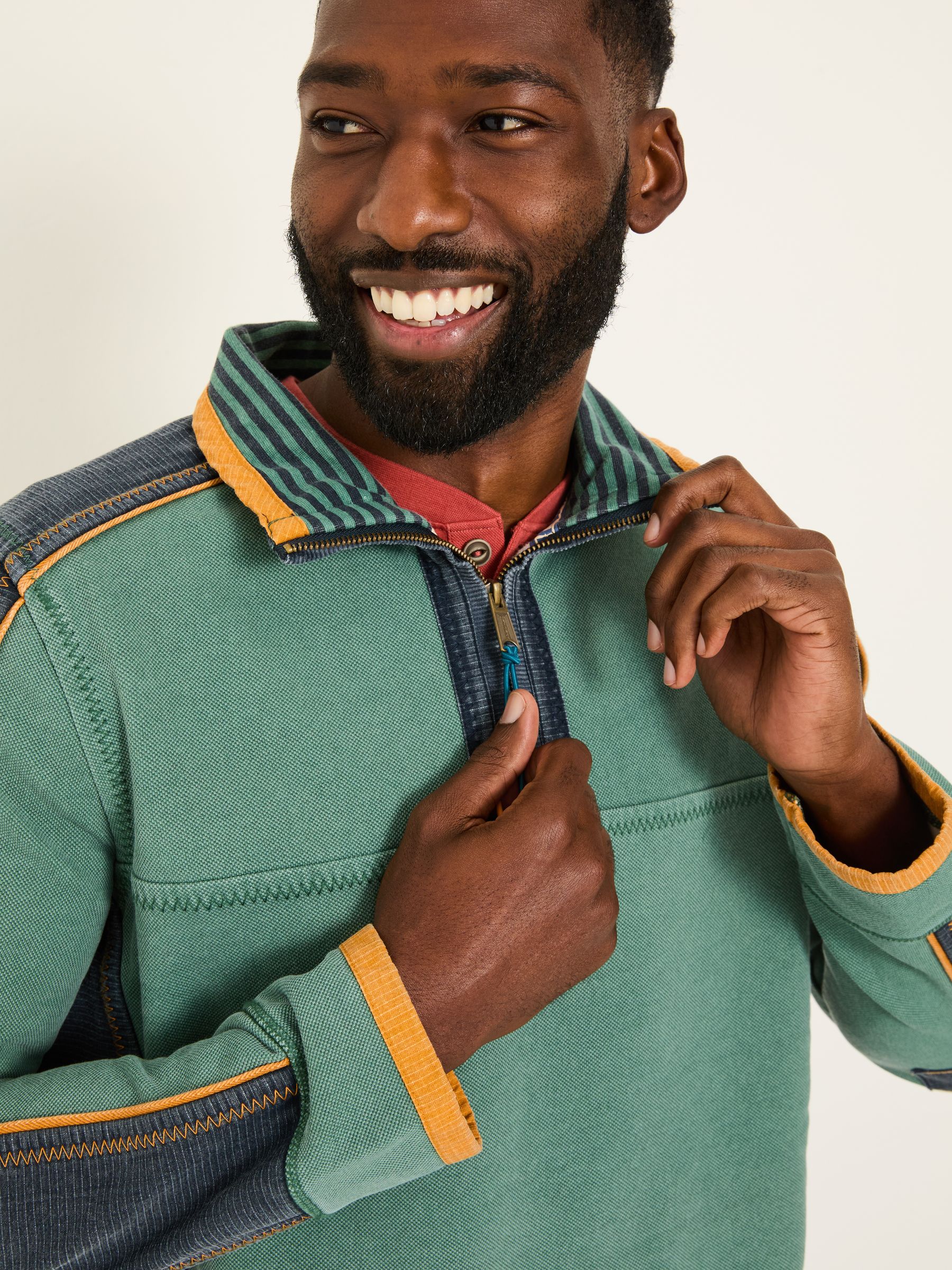Light Teal 100% Cotton Airlie Panel Quarter Zip Sweat Top - Image 5 of 8