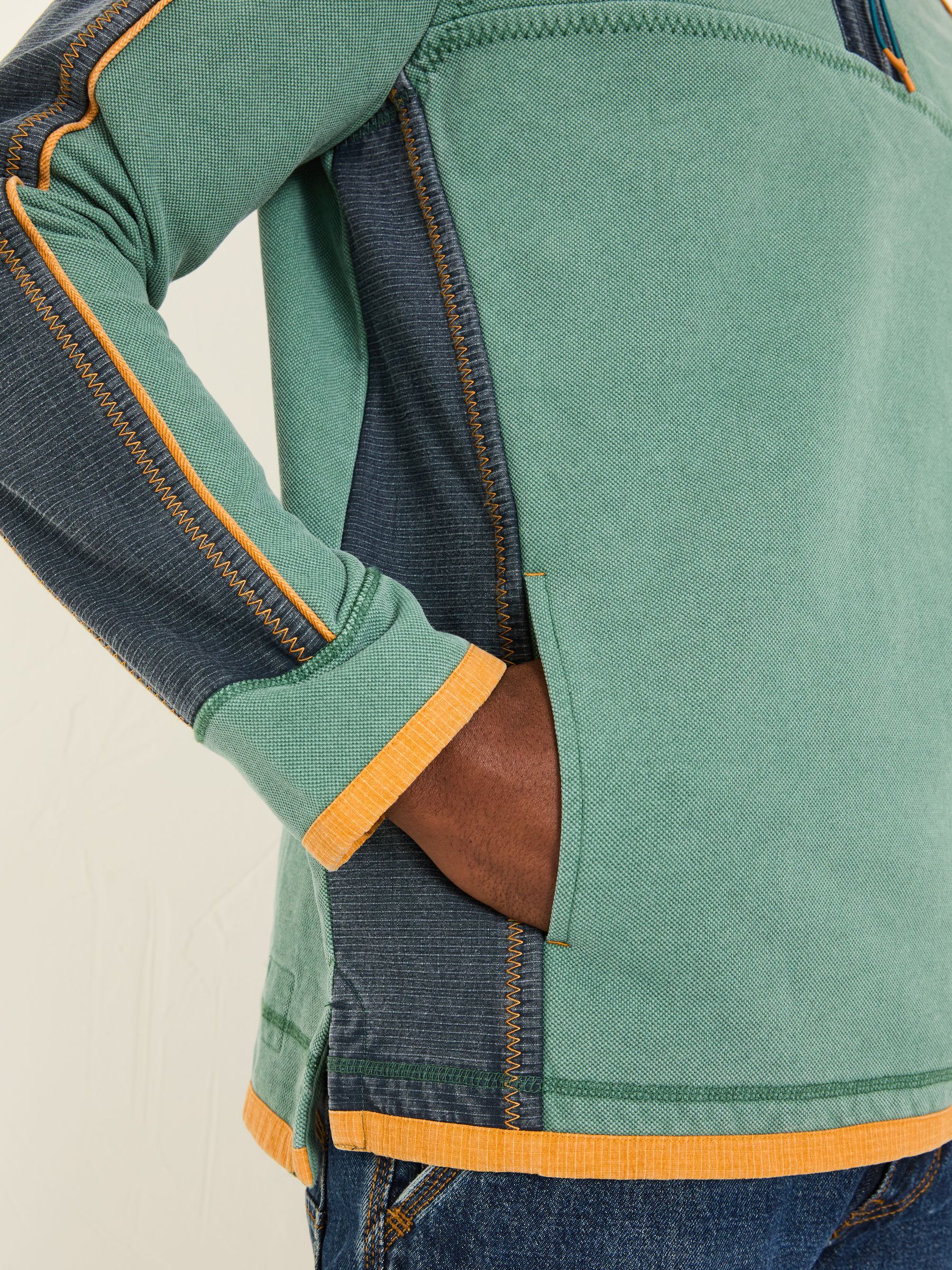 Light Teal 100% Cotton Airlie Panel Quarter Zip Sweat Top - Image 6 of 8