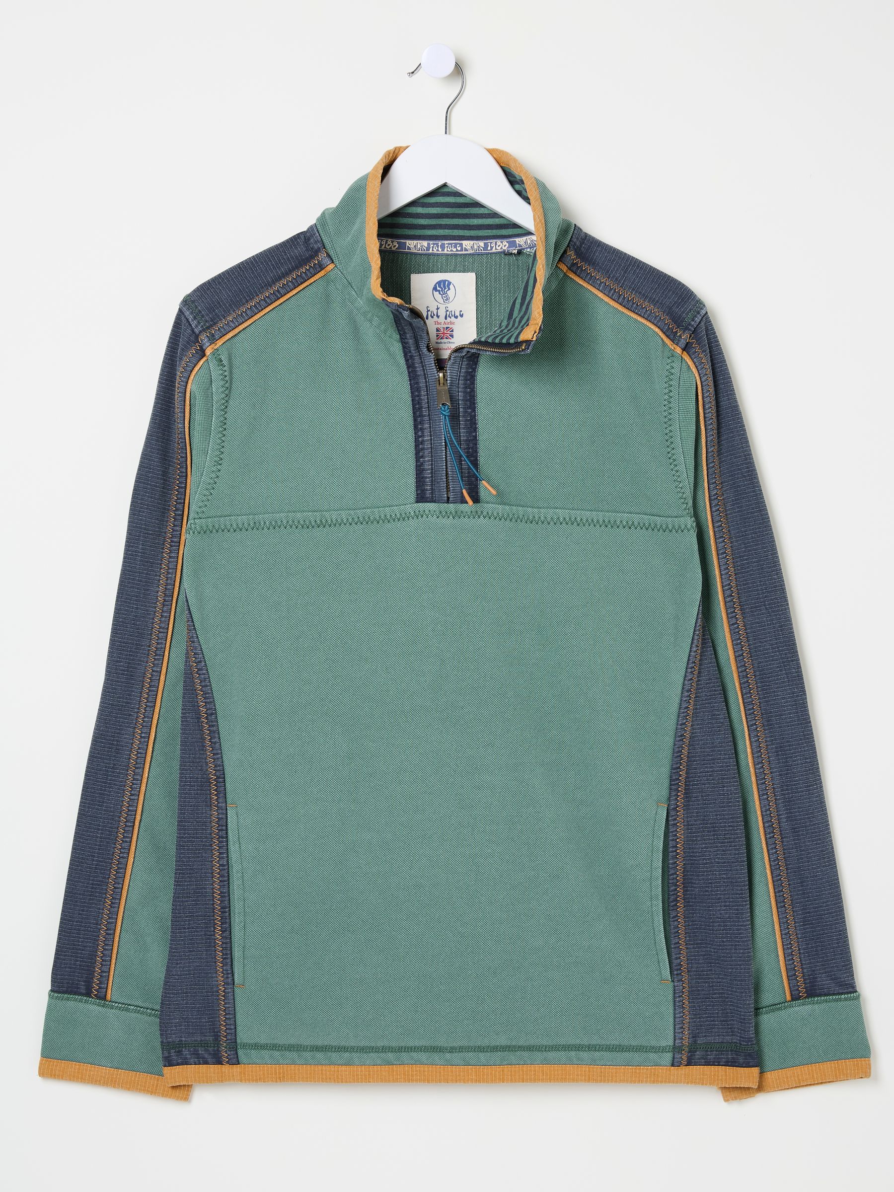 Light Teal 100% Cotton Airlie Panel Quarter Zip Sweat Top - Image 7 of 8