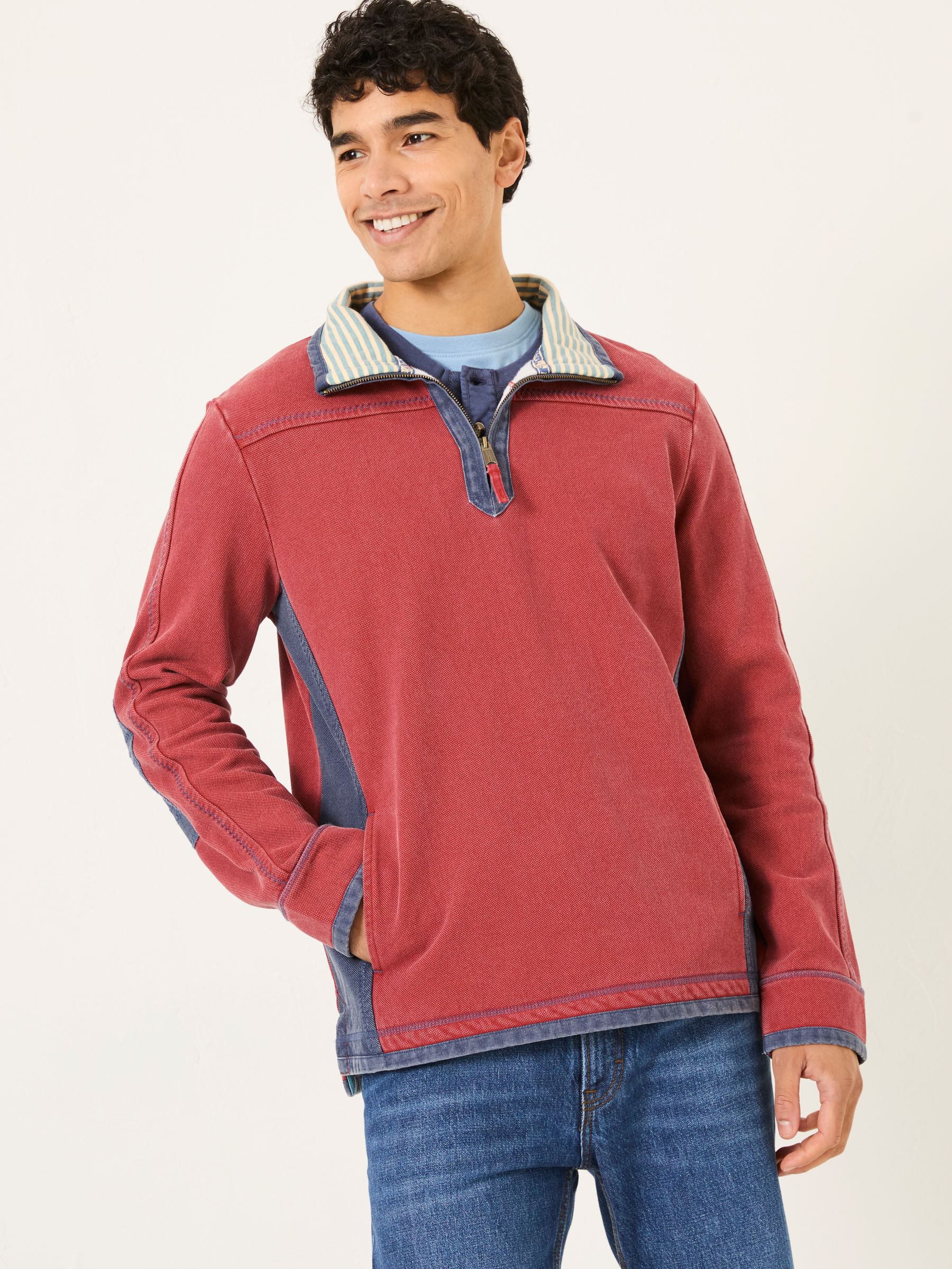Red 100 Cotton Airlie Panel Quarter Zip Sweat Top FatFace