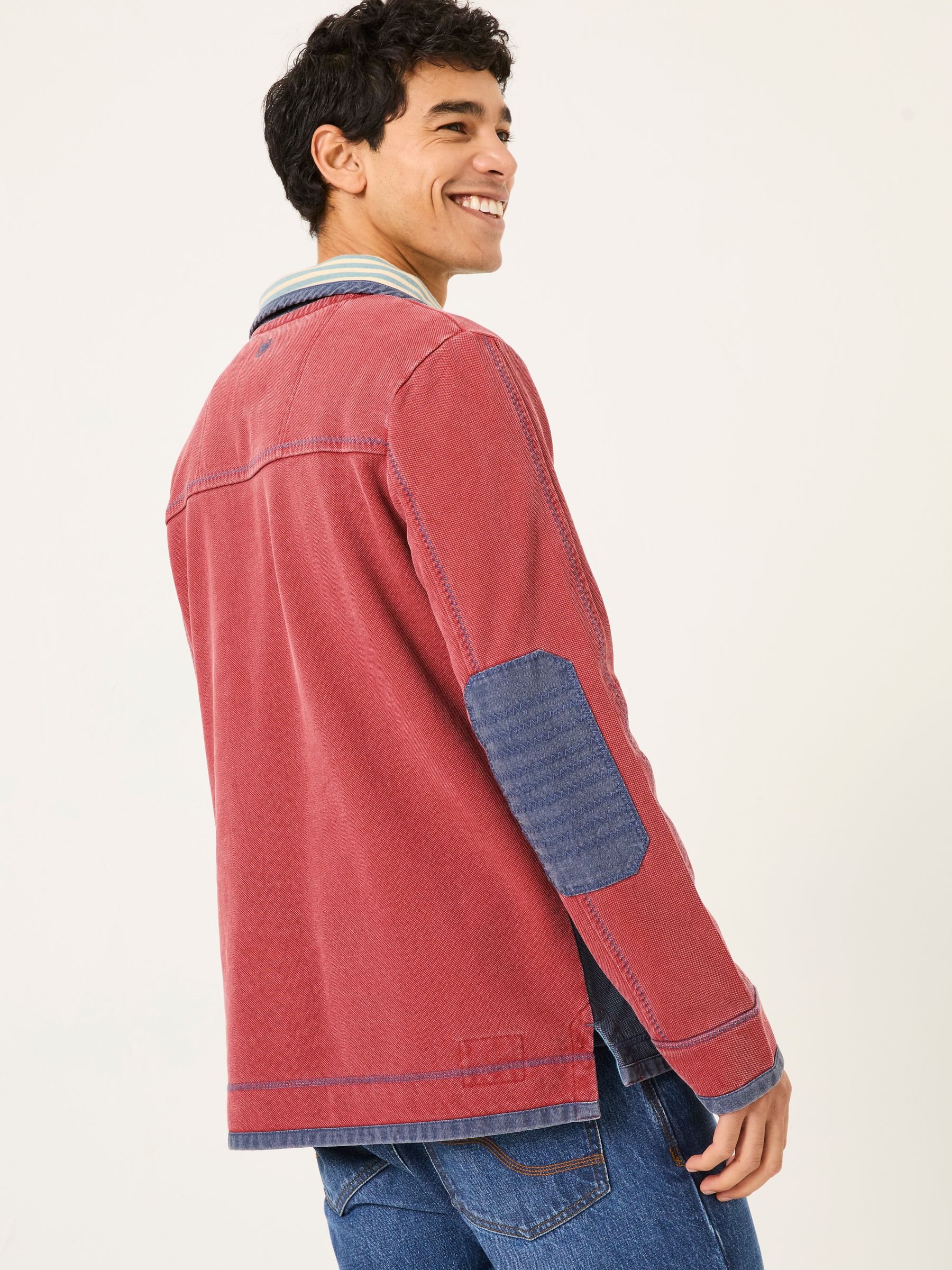 Red 100% Cotton Airlie Panel Quarter Zip Sweat Top - Image 2 of 5