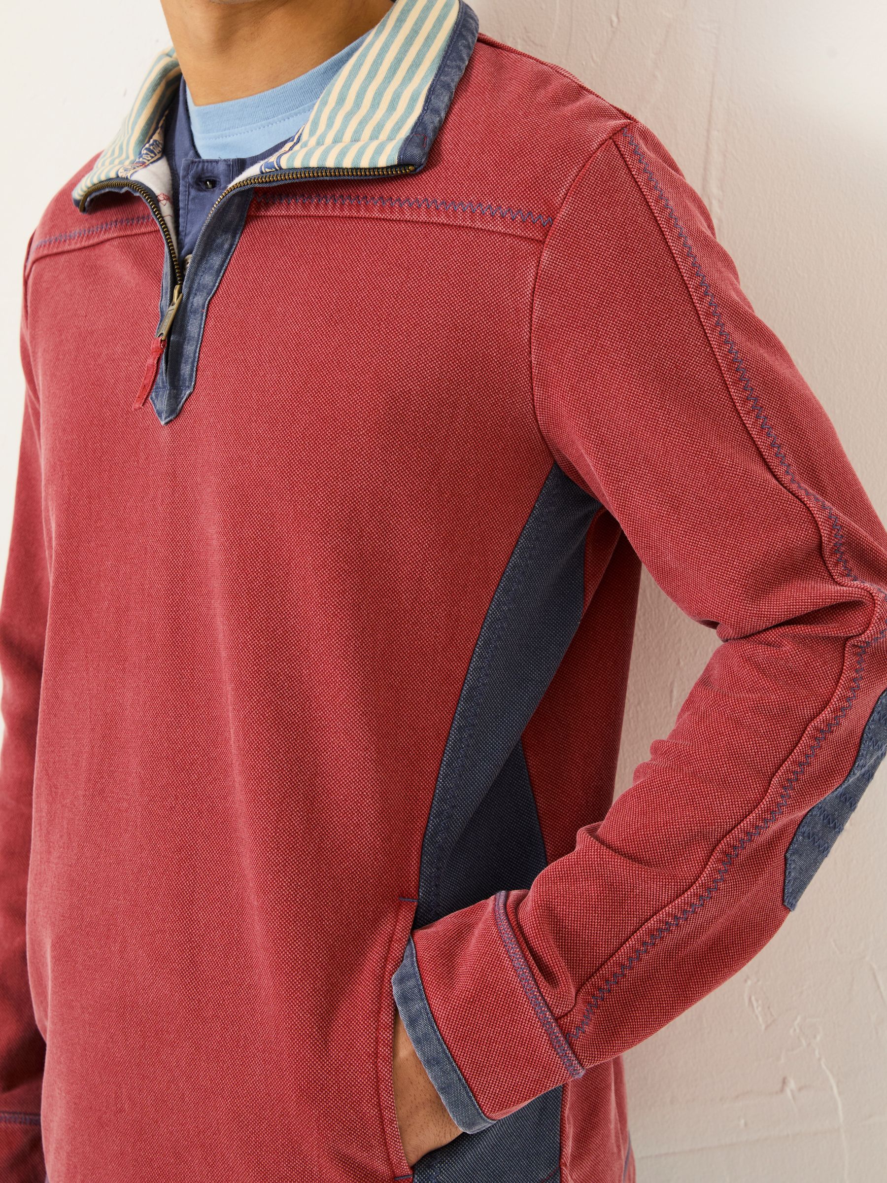 Red 100% Cotton Airlie Panel Quarter Zip Sweat Top - Image 3 of 5
