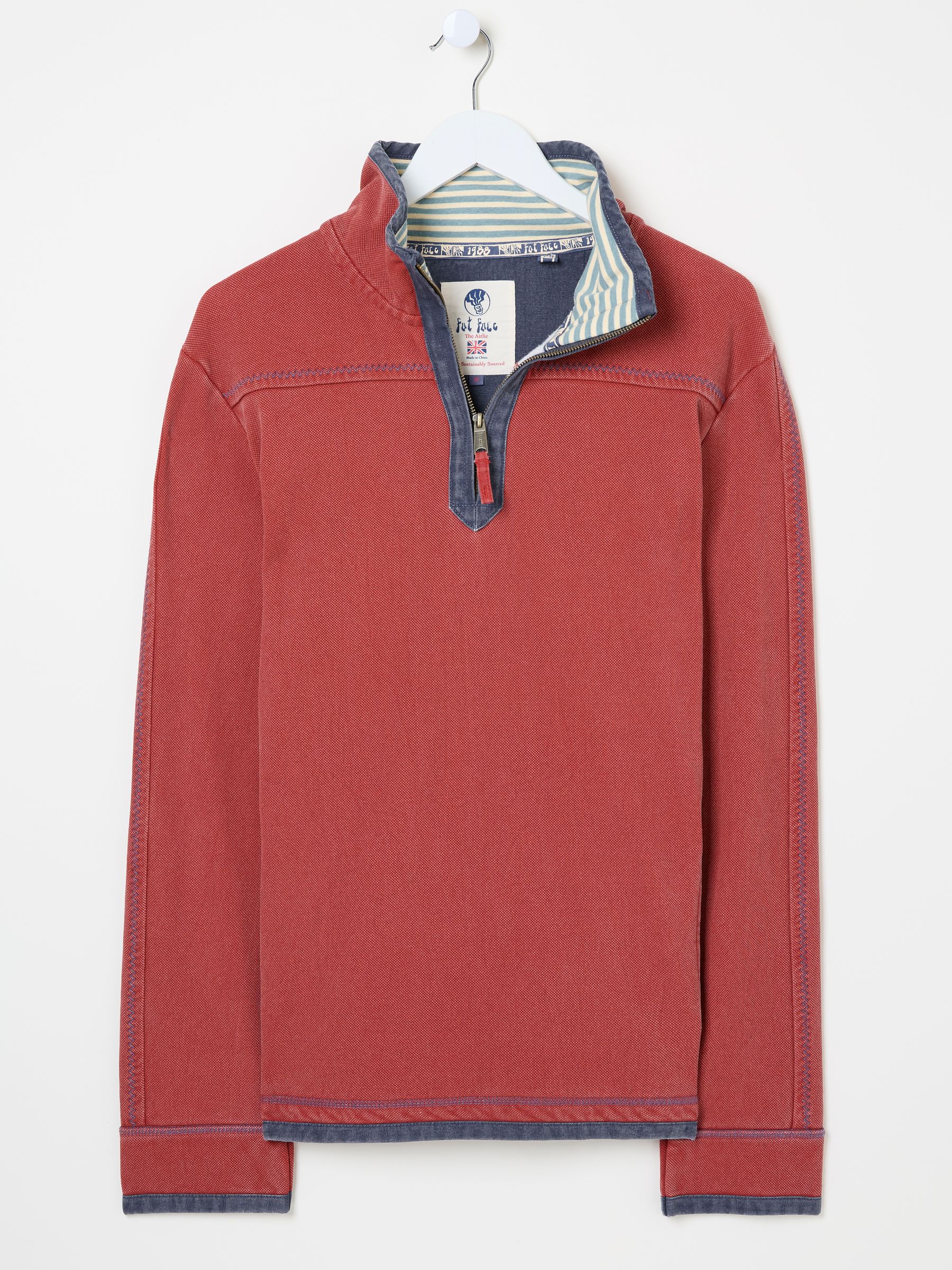 Red 100% Cotton Airlie Panel Quarter Zip Sweat Top - Image 5 of 5