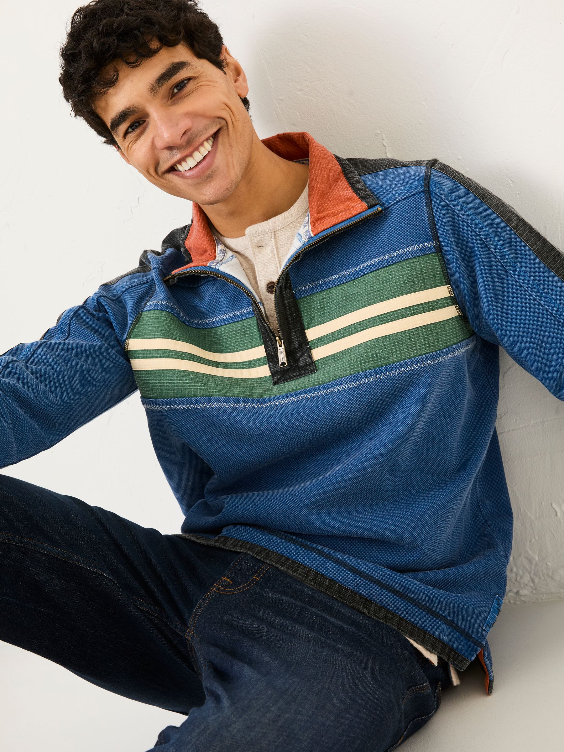 Blue Denim 100% Cotton Airlie Panel Sweat Top - Image 3 of 8