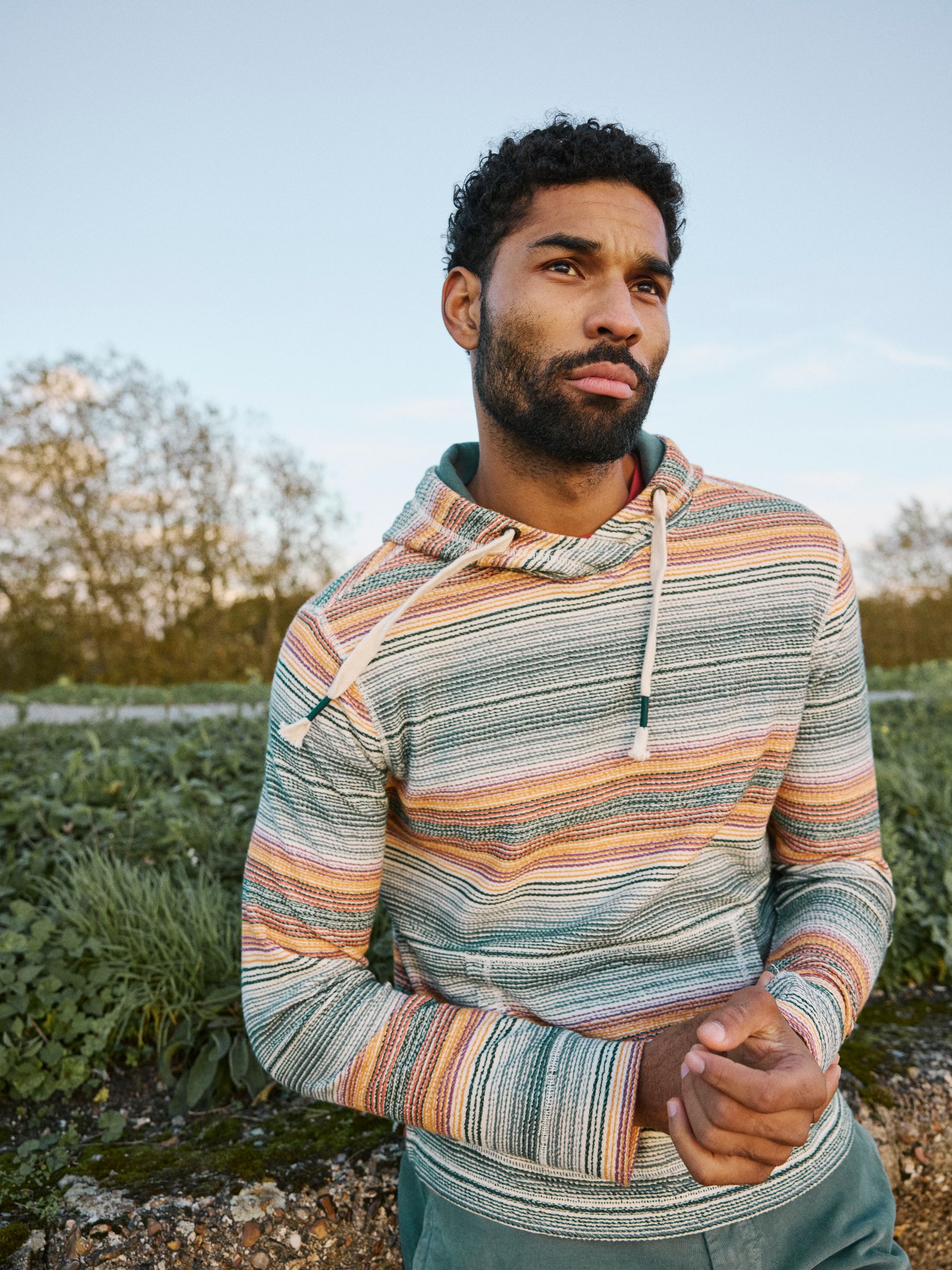 Green Trescowe Stripe Over Head Hoody | FatFace