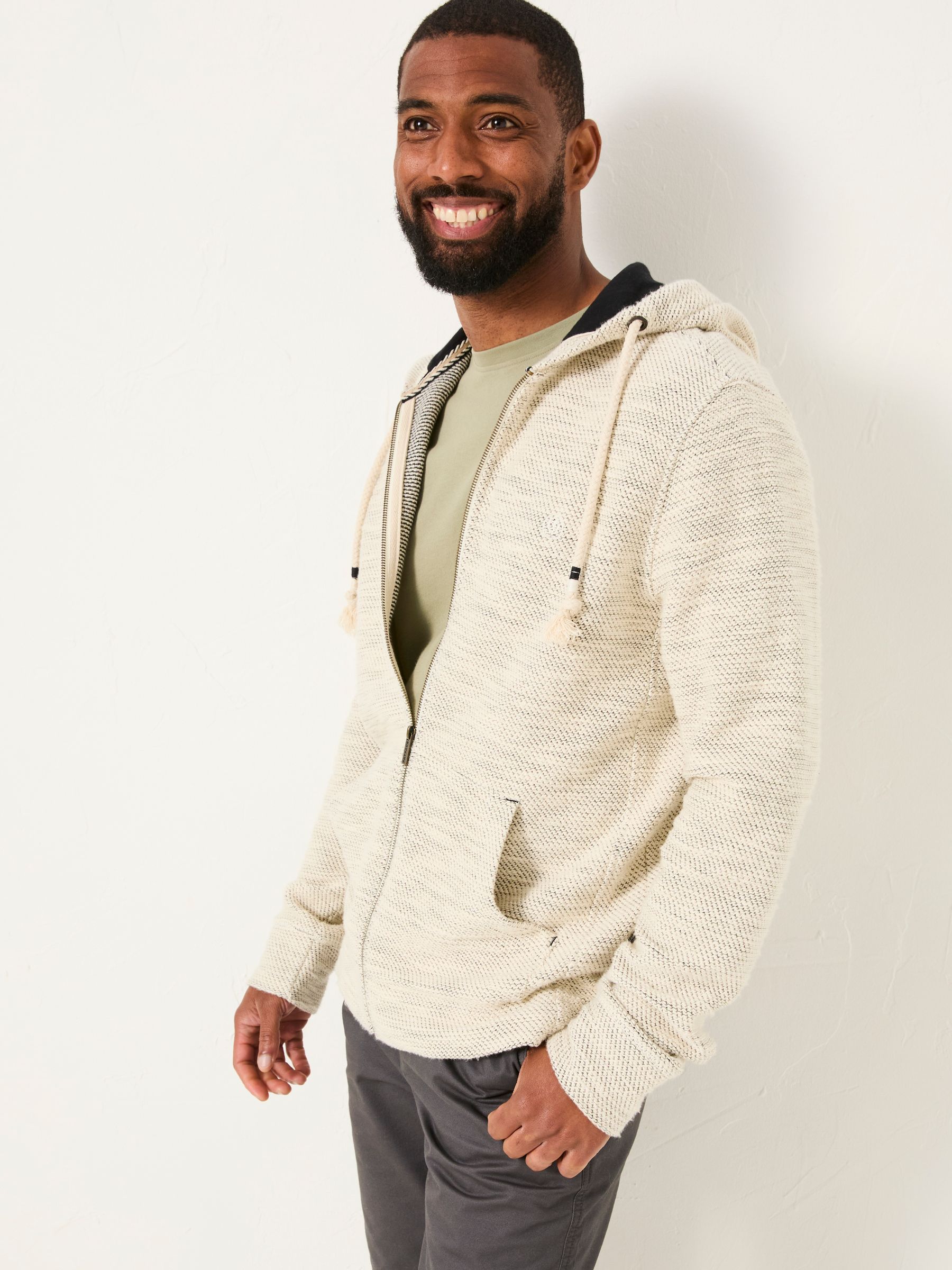 Woolacombe Oatmeal Zip Through 100% Cotton Hoodie - Image 1 of 4