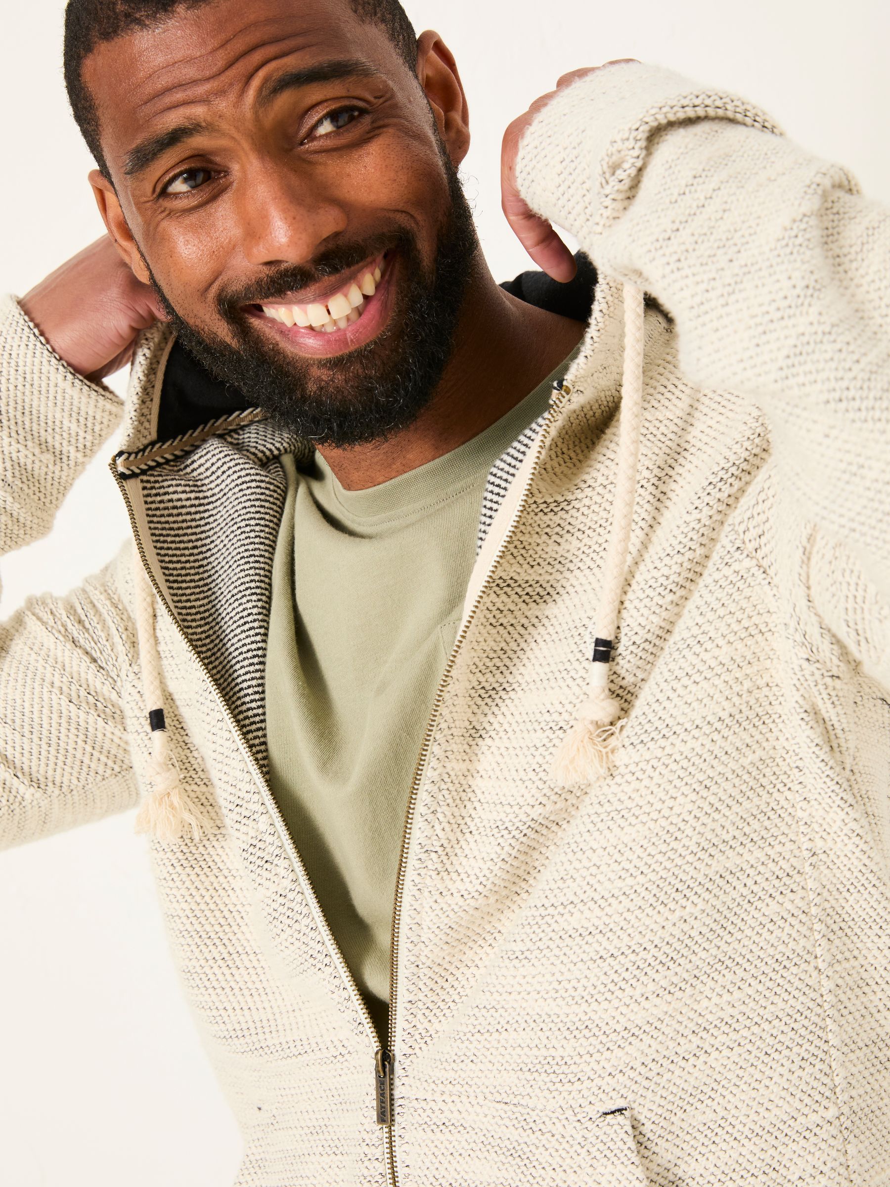 Woolacombe Oatmeal Zip Through 100% Cotton Hoodie - Image 3 of 4