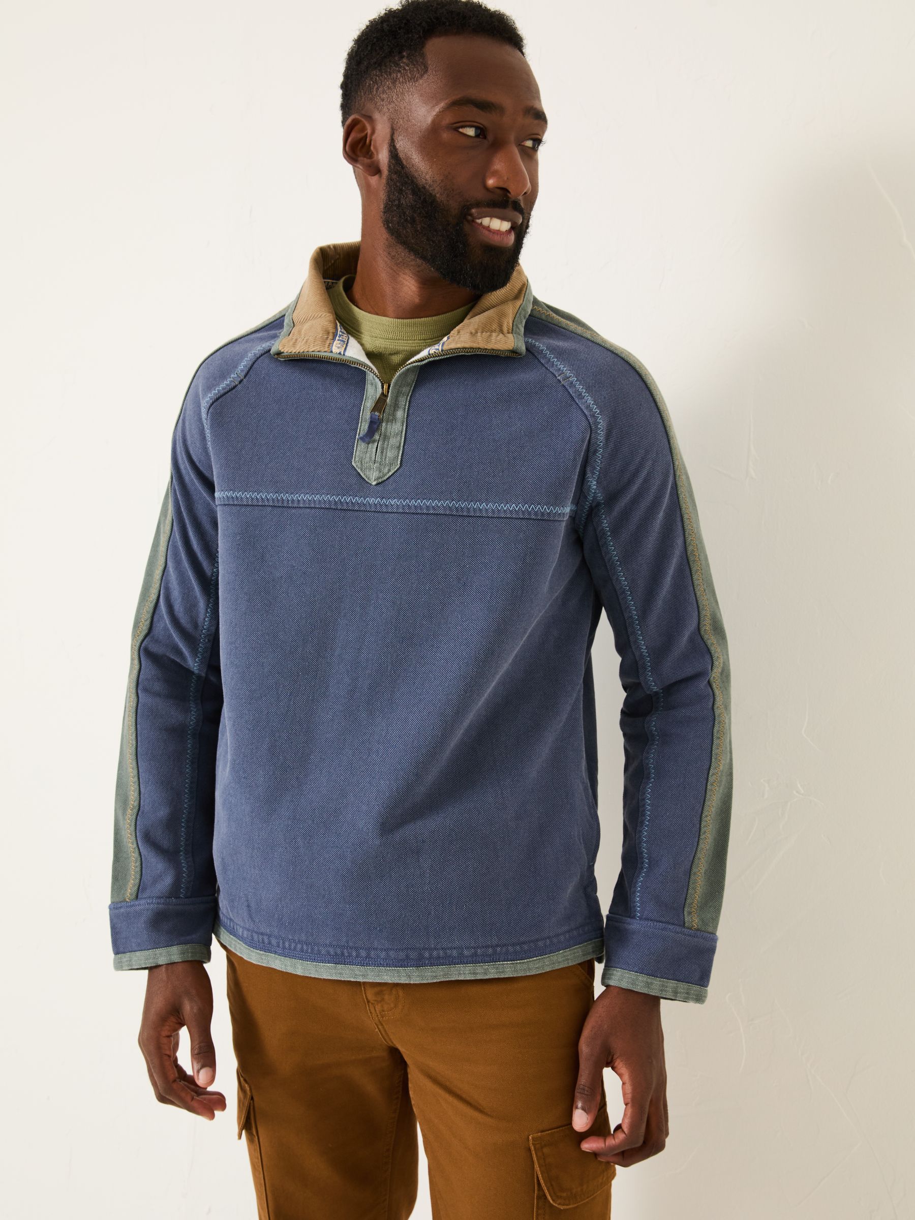 French Navy 100% Cotton Airlie Panel Quarter Zip Sweat Top