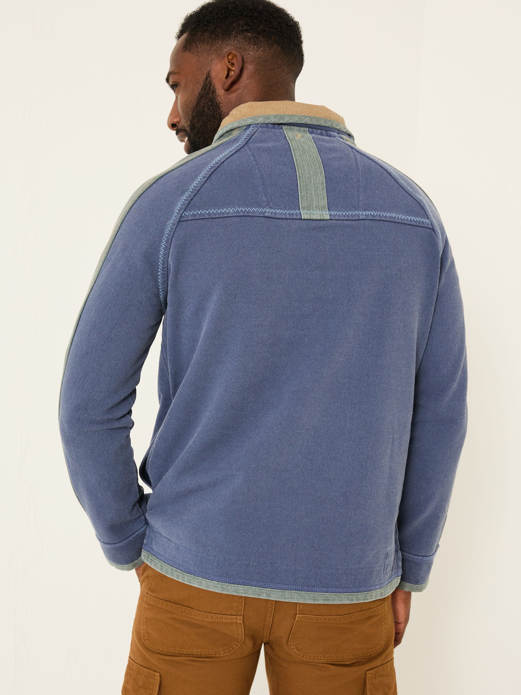 French Navy 100% Cotton Airlie Panel Quarter Zip Sweat Top