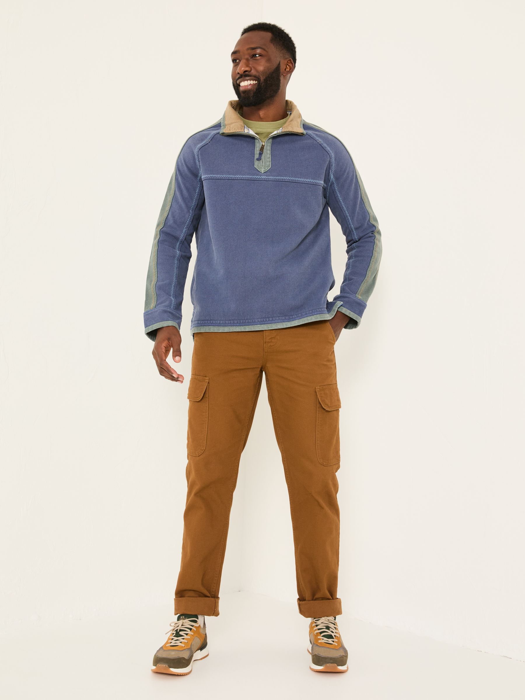 French Navy 100% Cotton Airlie Panel Quarter Zip Sweat Top