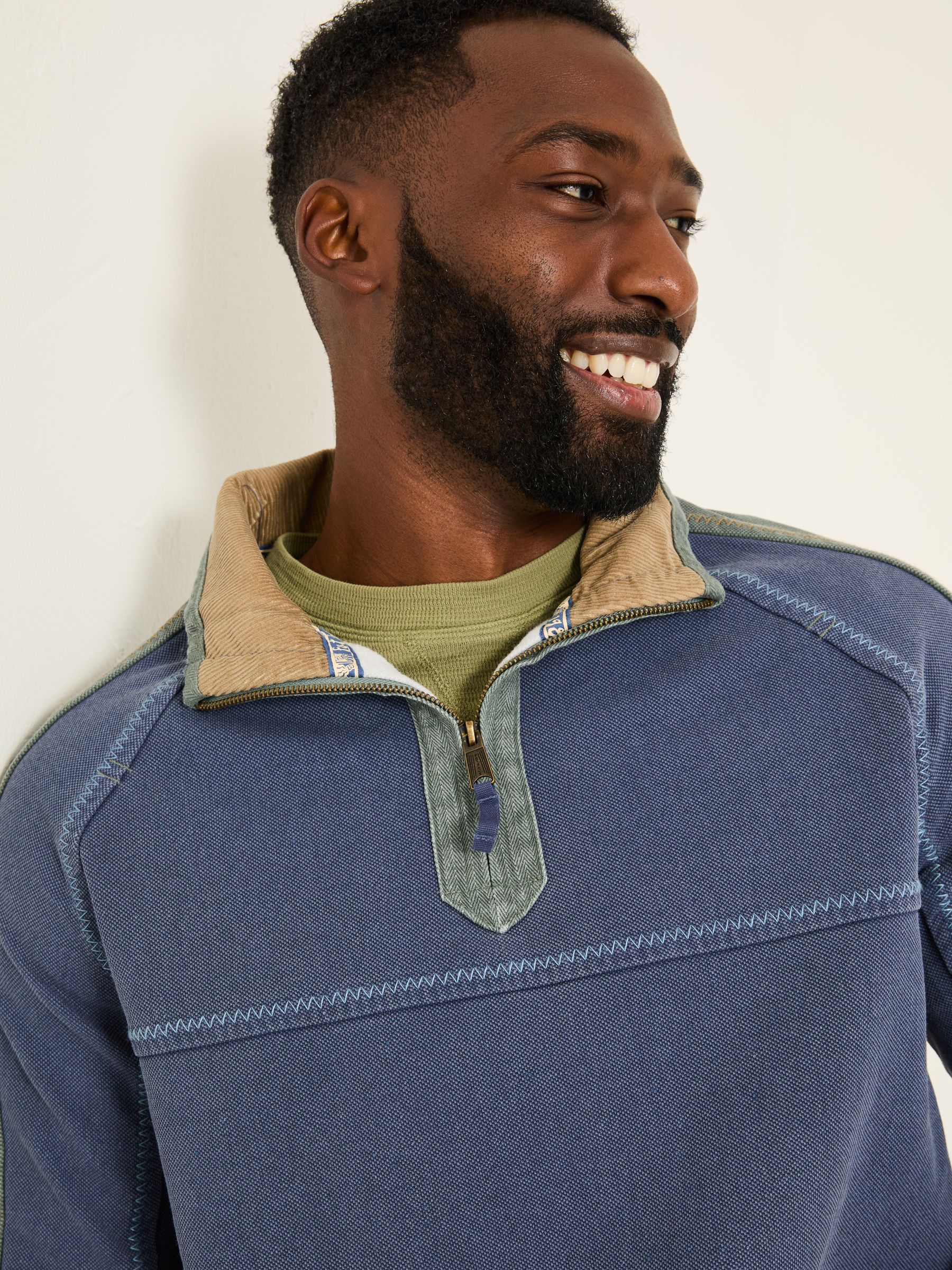 French Navy 100% Cotton Airlie Panel Quarter Zip Sweat Top