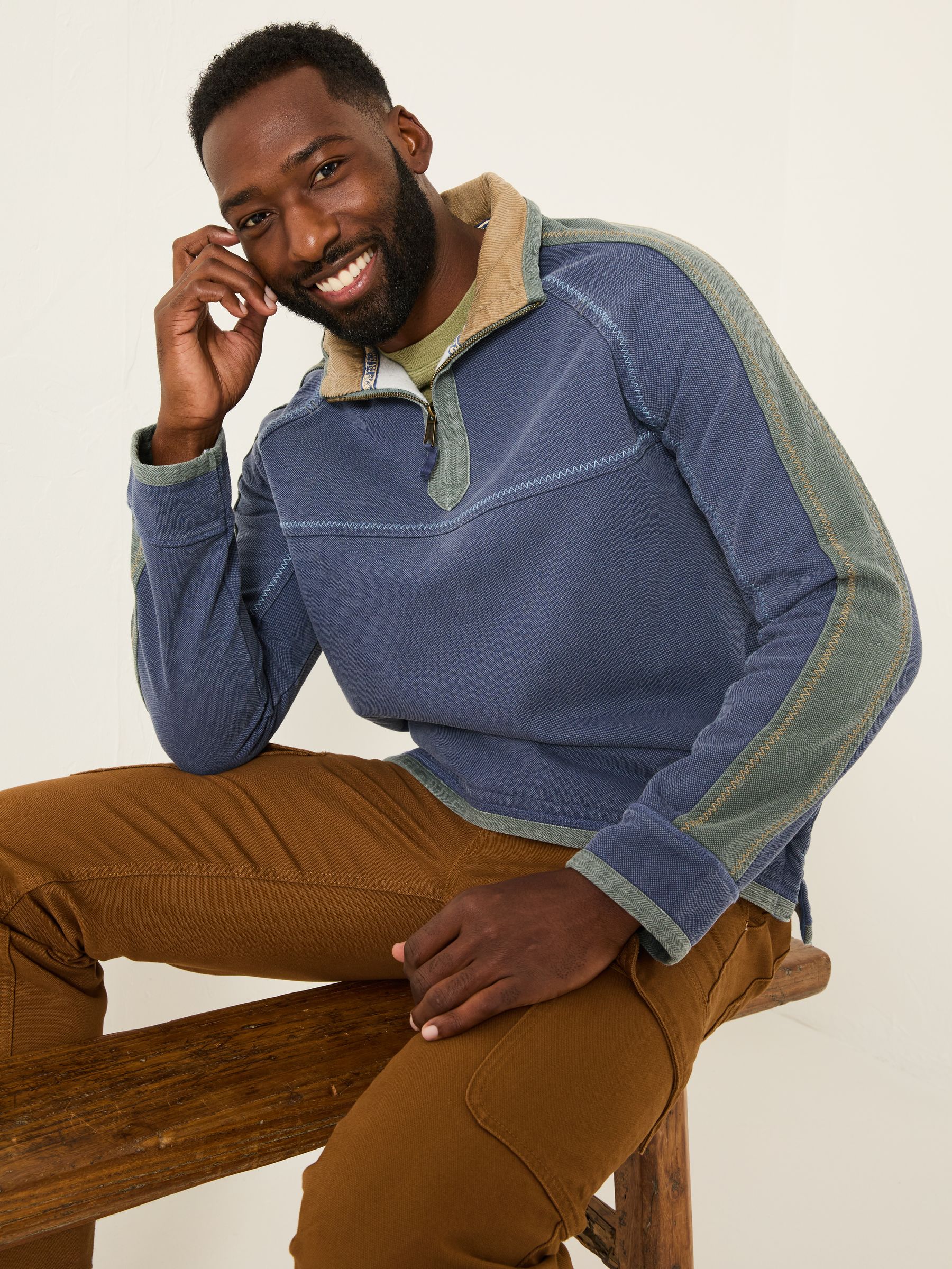 French Navy 100% Cotton Airlie Panel Quarter Zip Sweat Top