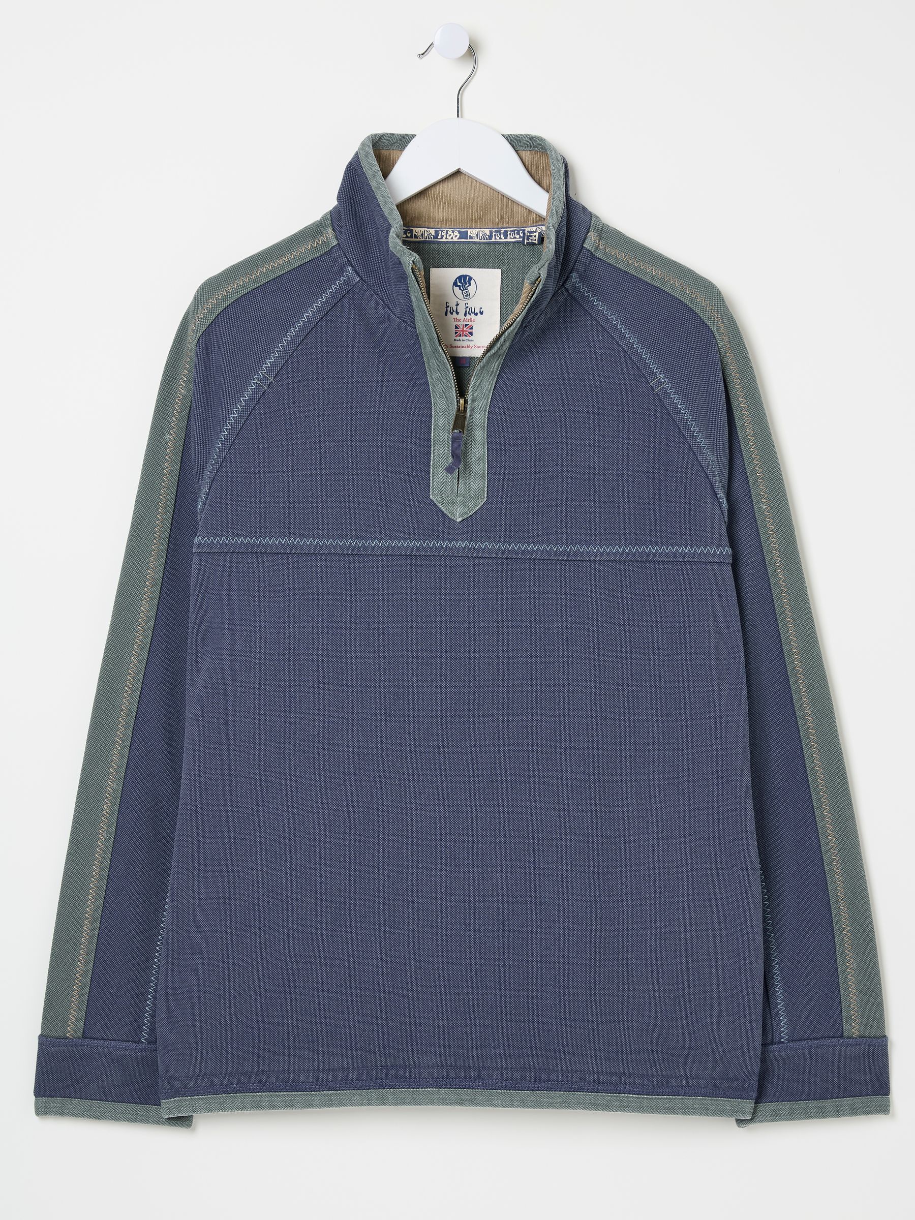 French Navy 100% Cotton Airlie Panel Quarter Zip Sweat Top - Image 7 of 7