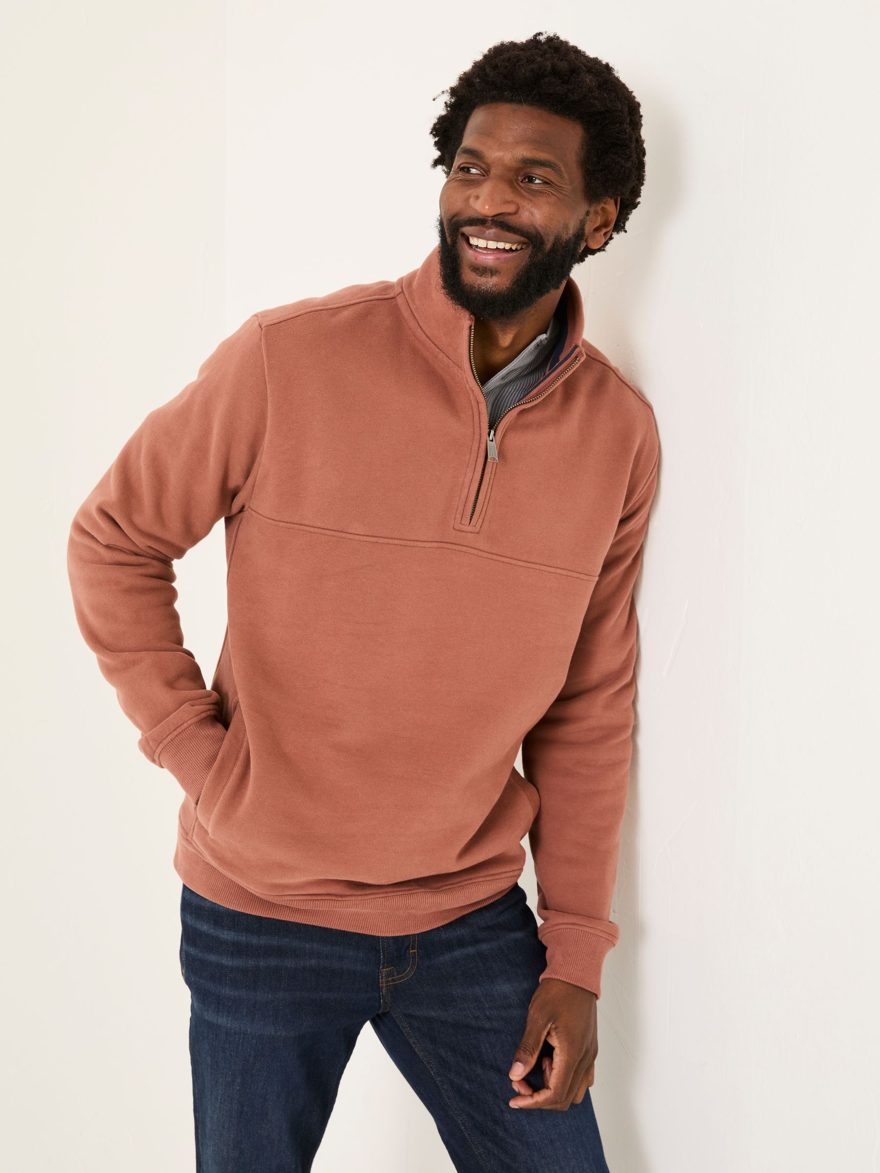Brooke Rust Brown Half Neck Sweatshirt - Image 1 of 6
