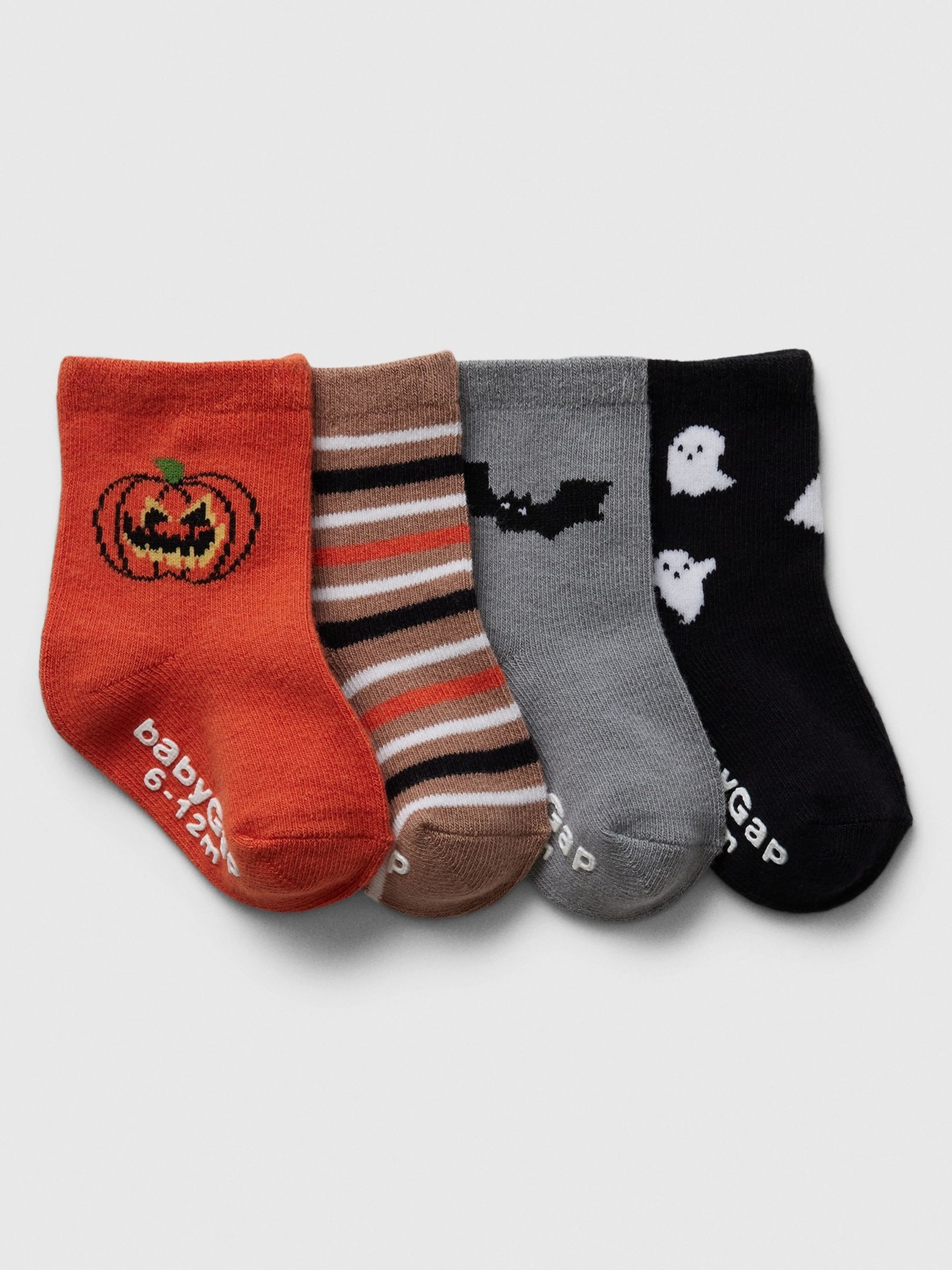 Orange/Black Pumpkin Halloween 4 Pack Crew Socks (Newborn-5yrs) - Image 1 of 1