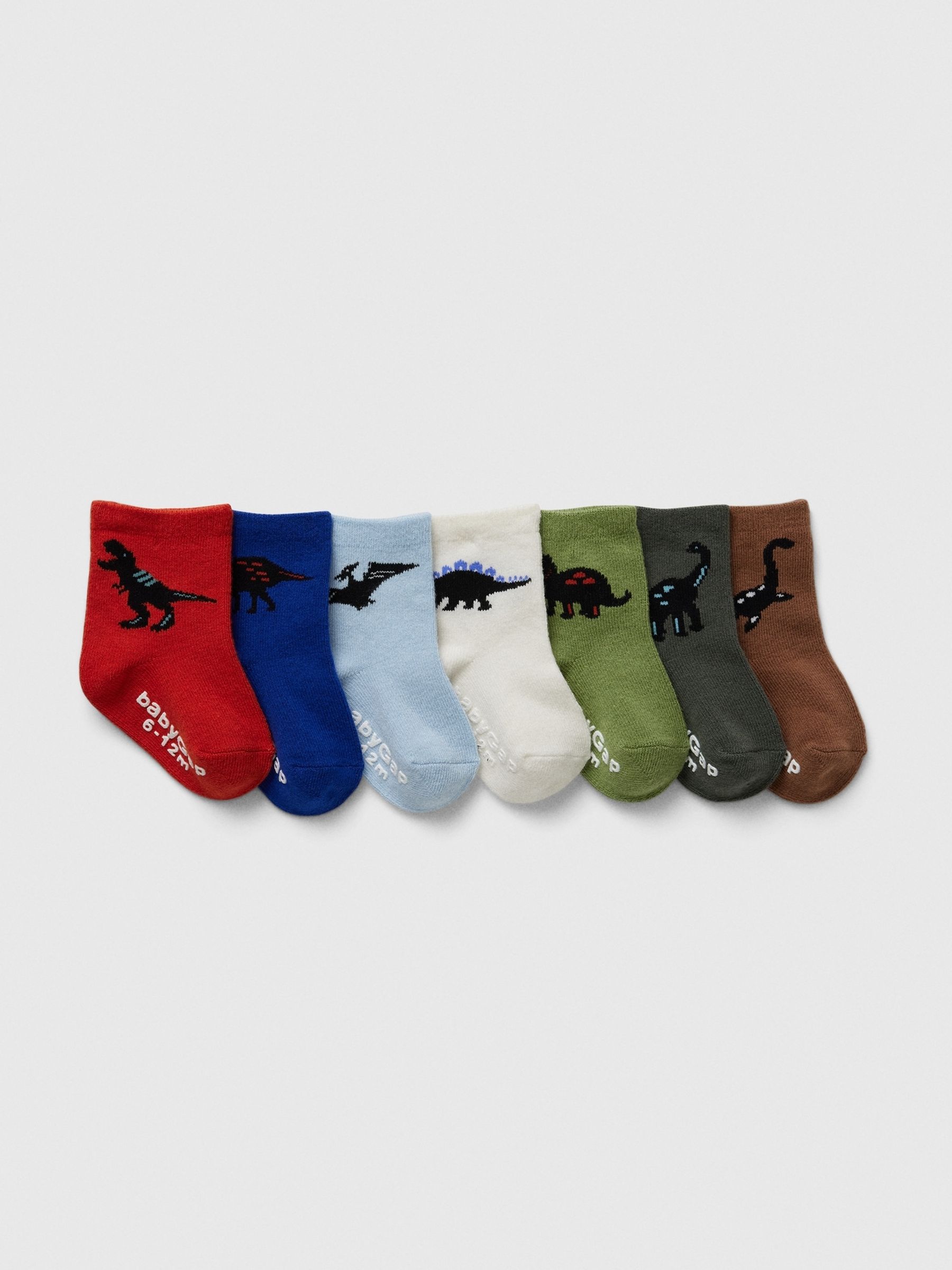 Red Dinosaur 7 Pack Crew Socks (Newborn-5yrs) - Image 1 of 1