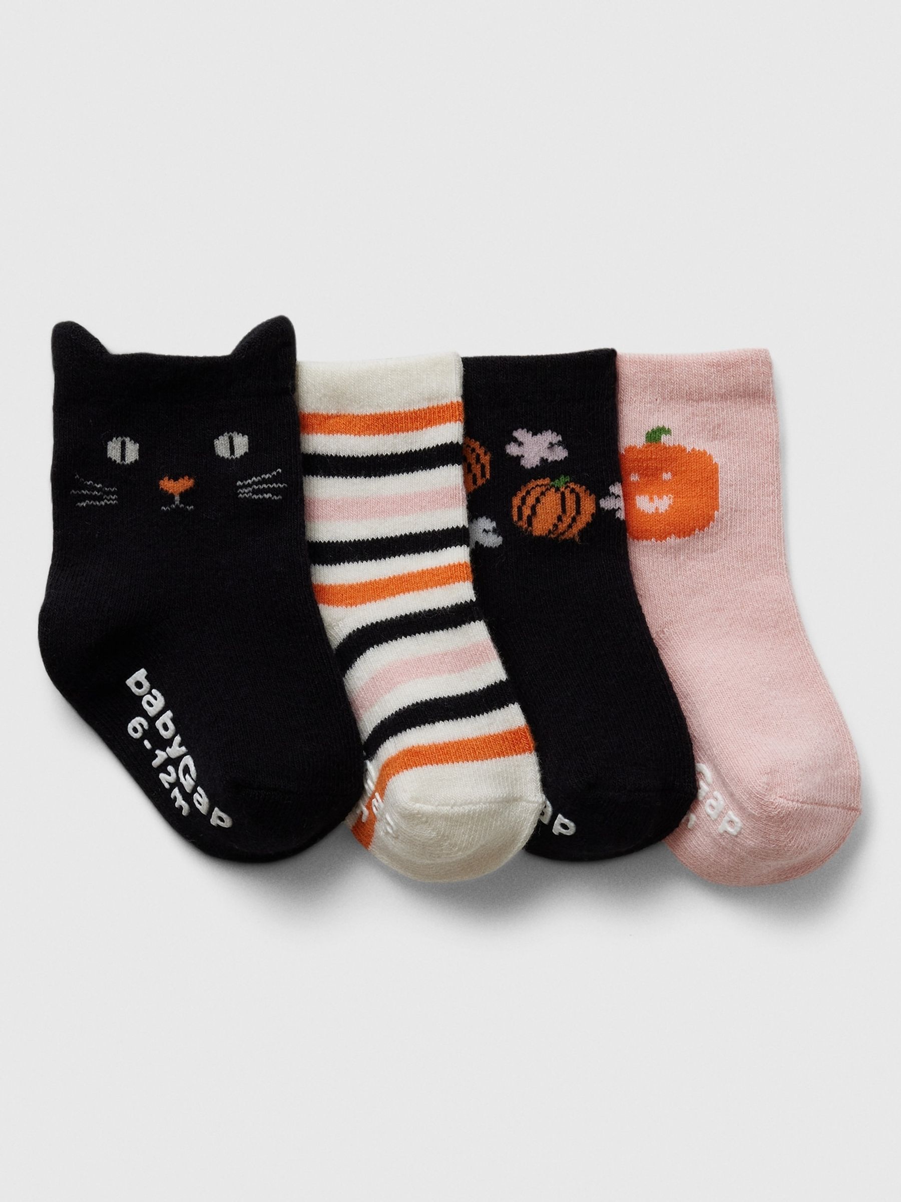Black/Pink Pumpkin Halloween Crew Socks 4-Pack (Newborn-24mths) - Image 1 of 1