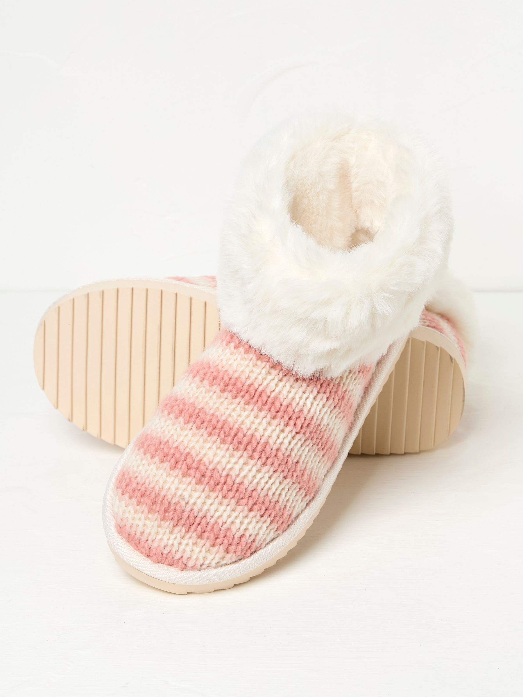 Pink Faux Fur Cuff Knitted Slipper Boots - Image 2 of 3