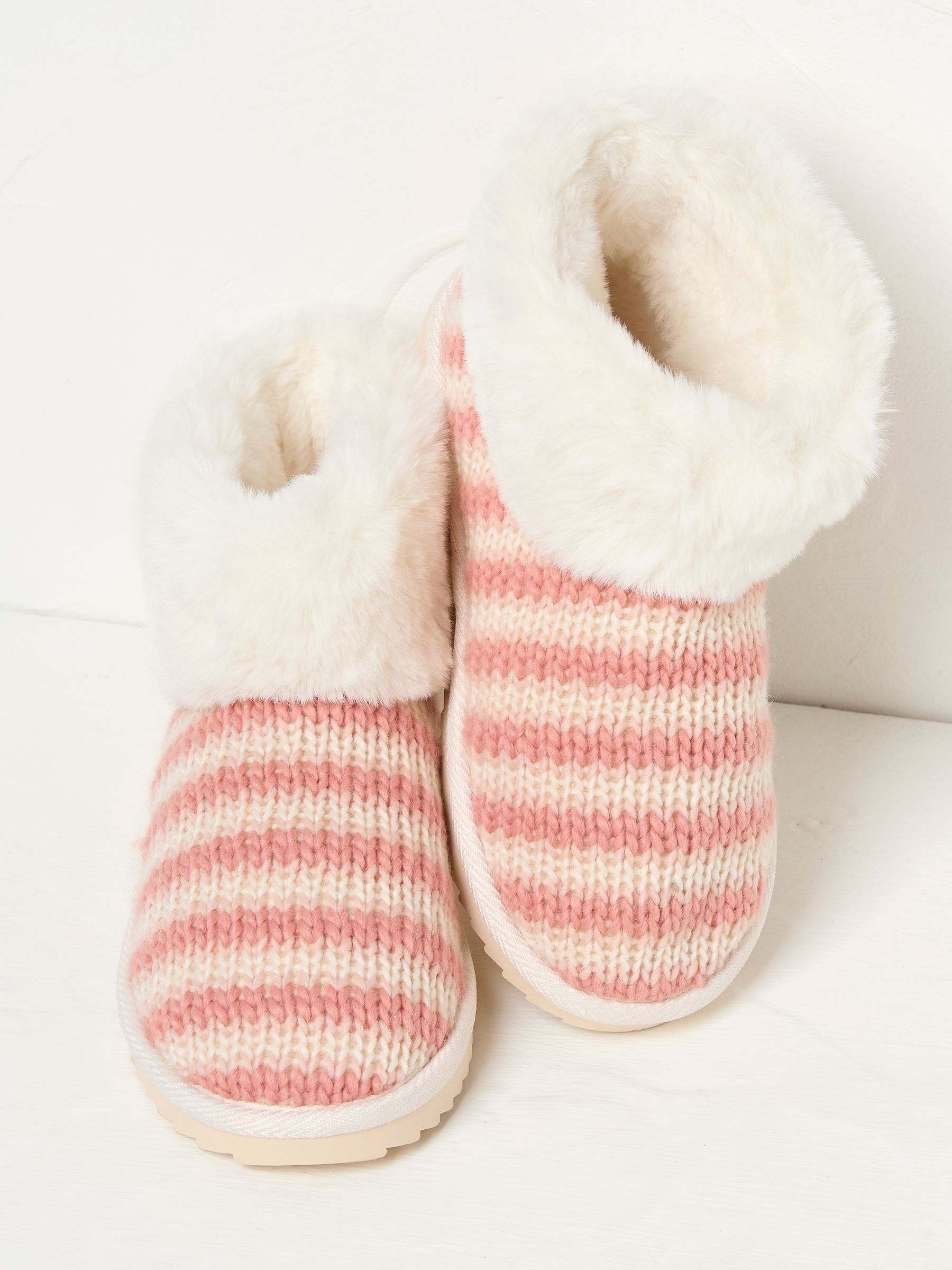 Pink Faux Fur Cuff Knitted Slipper Boots - Image 3 of 3