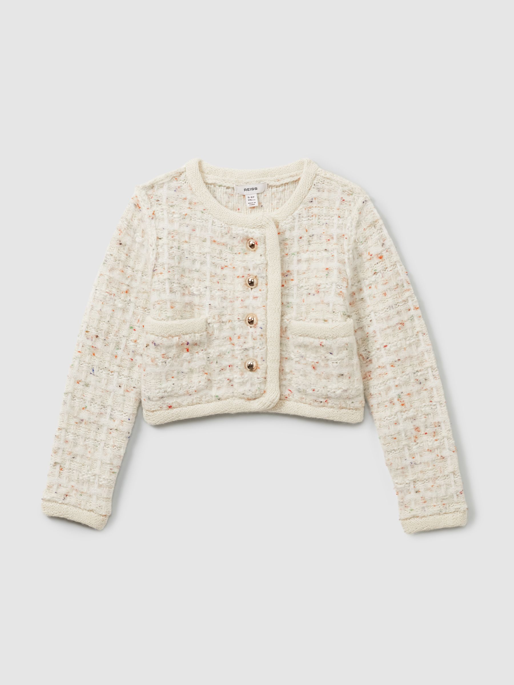 13-14 yrs Tweed-Effect Knitted Jacket with Merino in Cream - Image 1 of 4