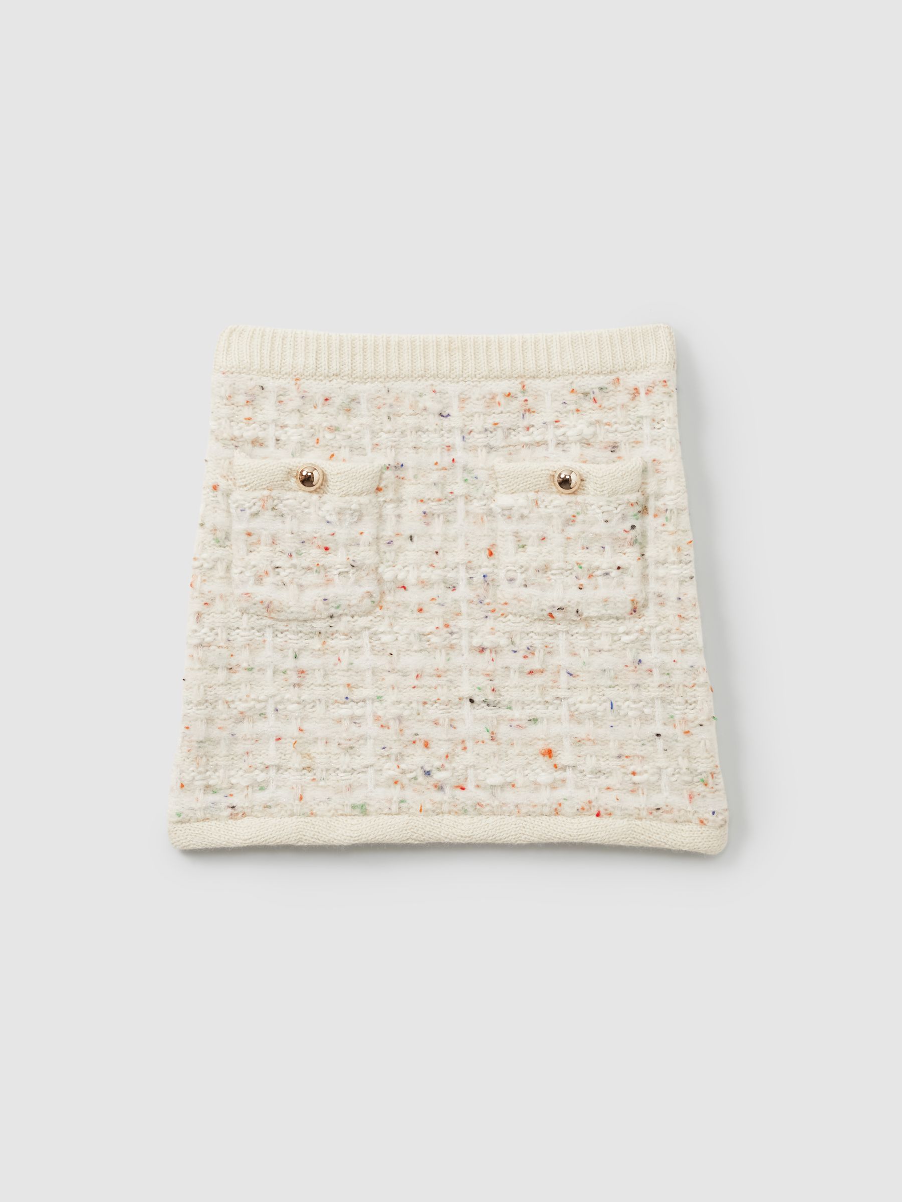9-13 yrs Tweed-Effect Knitted Mini Skirt with Merino in Cream - Image 2 of 4