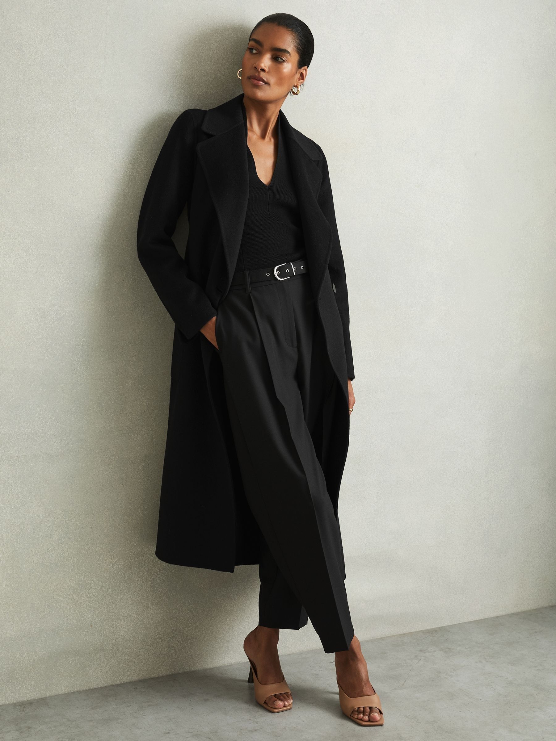 Petite Wool Blend Double Breasted Blindseam Coat in Black - Image 2 of 7