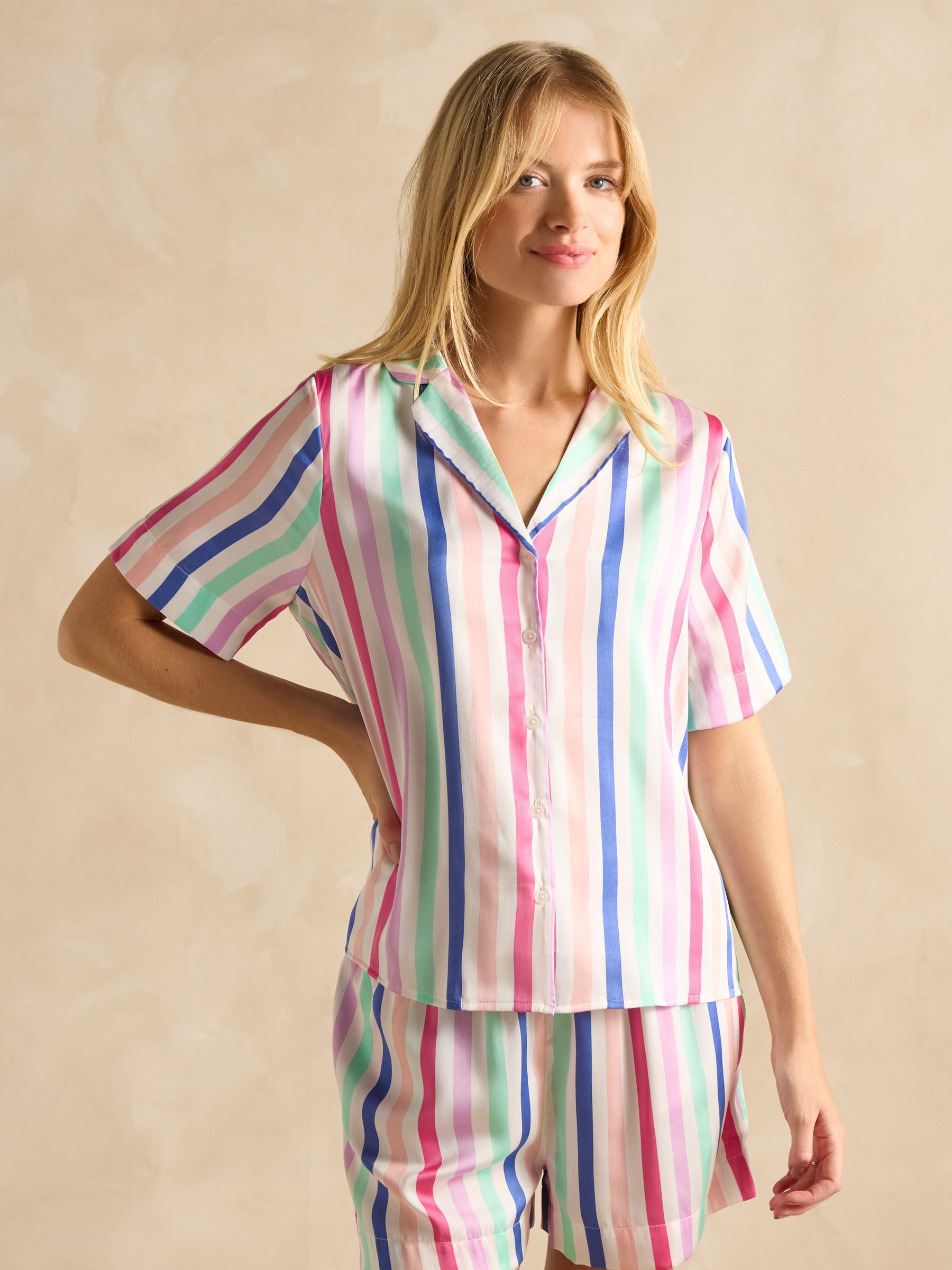 Natalia Multi Stripe Satin Short Pyjama Set - Image 3 of 8