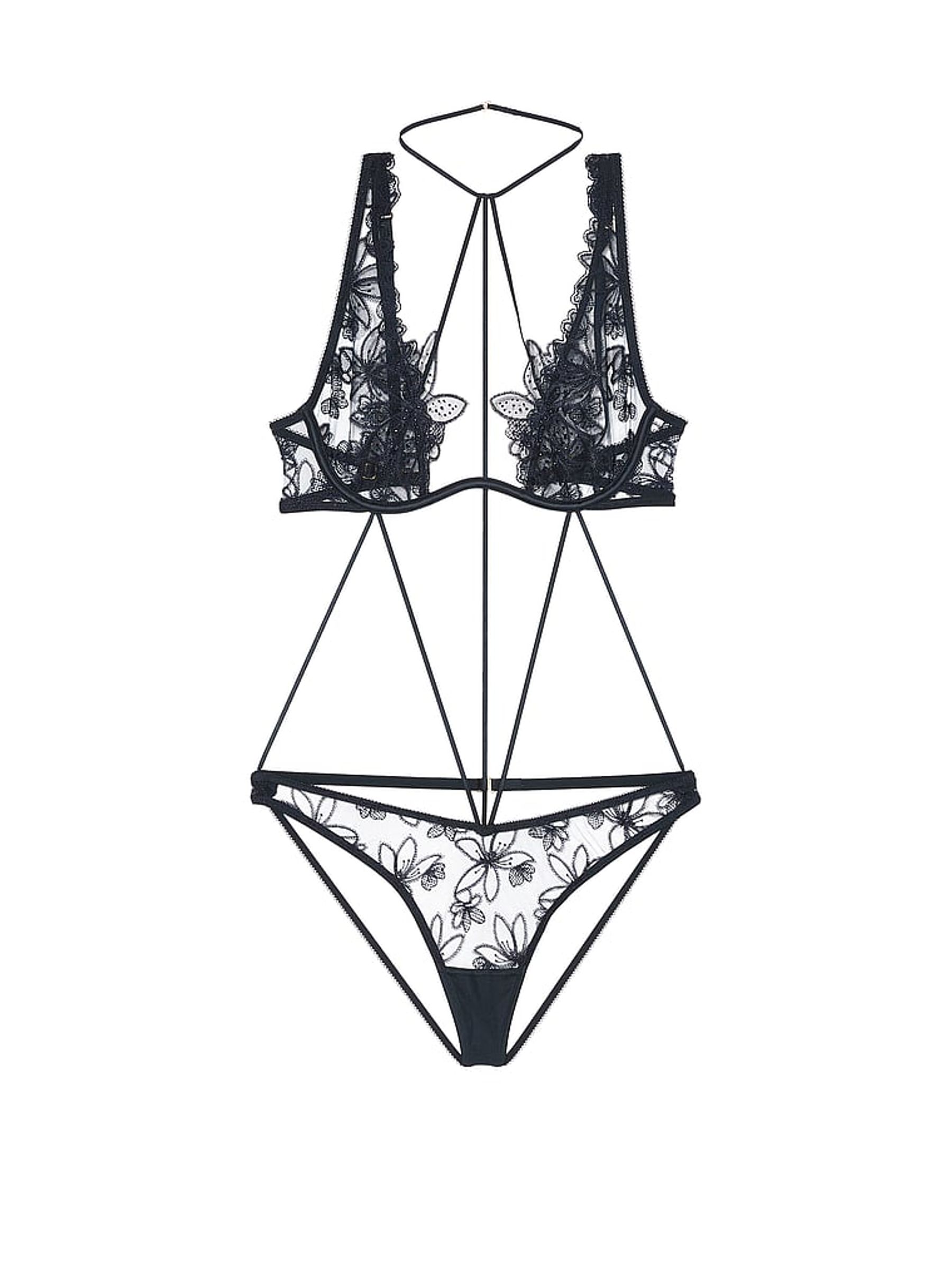 Dark Twilight Blue Ziggy Neck Tie Cut Out Bodysuit - Image 3 of 3