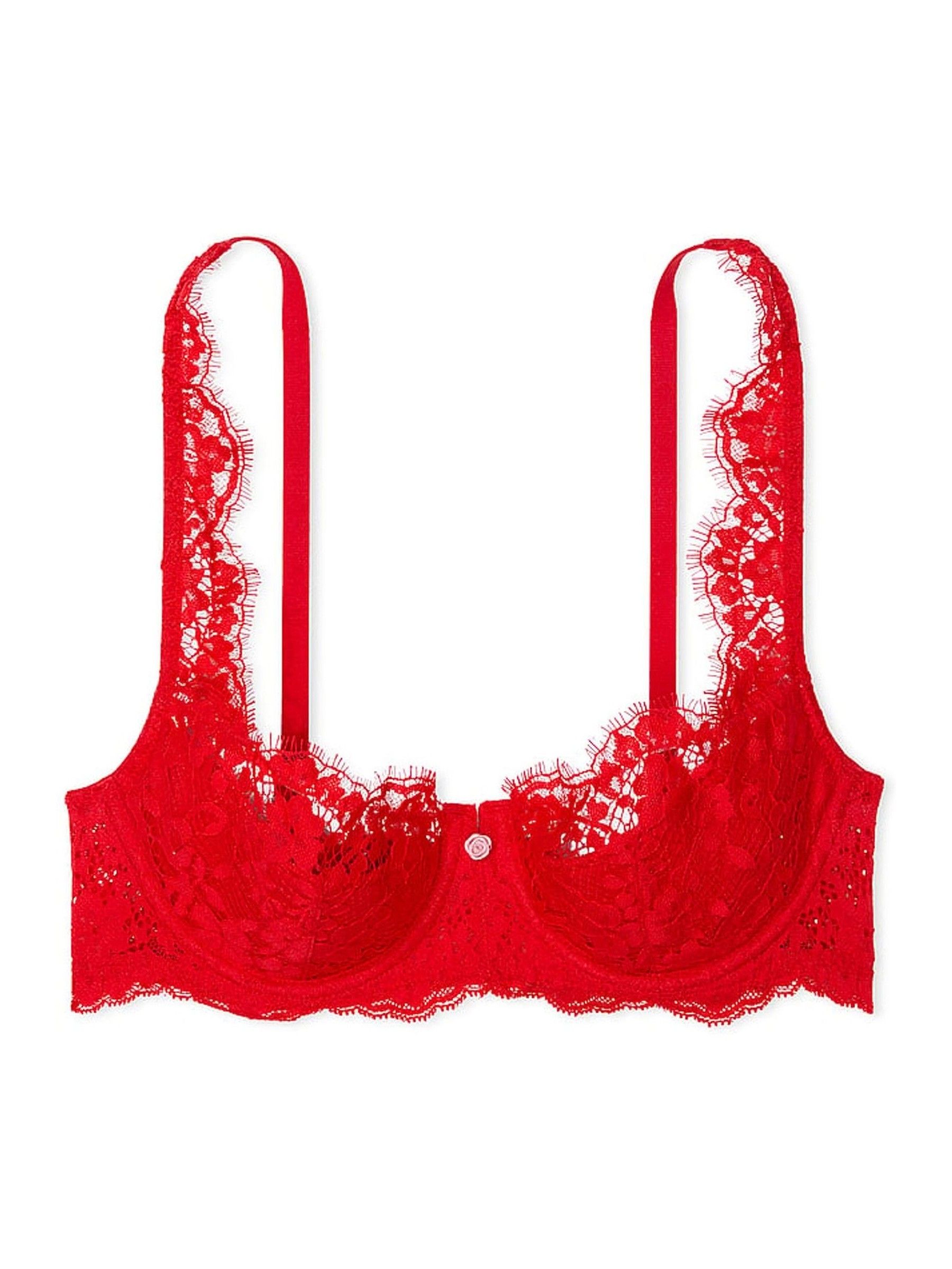 Vermillion Red Lightly Lined Balcony Lace Bra - Image 3 of 3