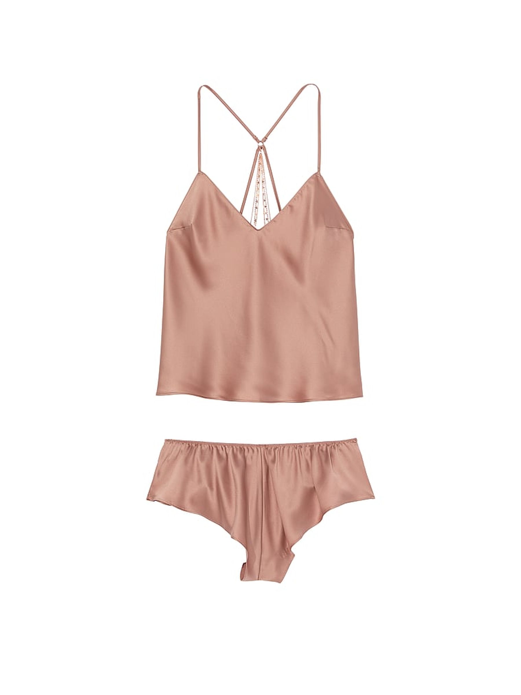 Almond Beige Nude Star Embroidery Chain Detail Cami Set - Image 3 of 3
